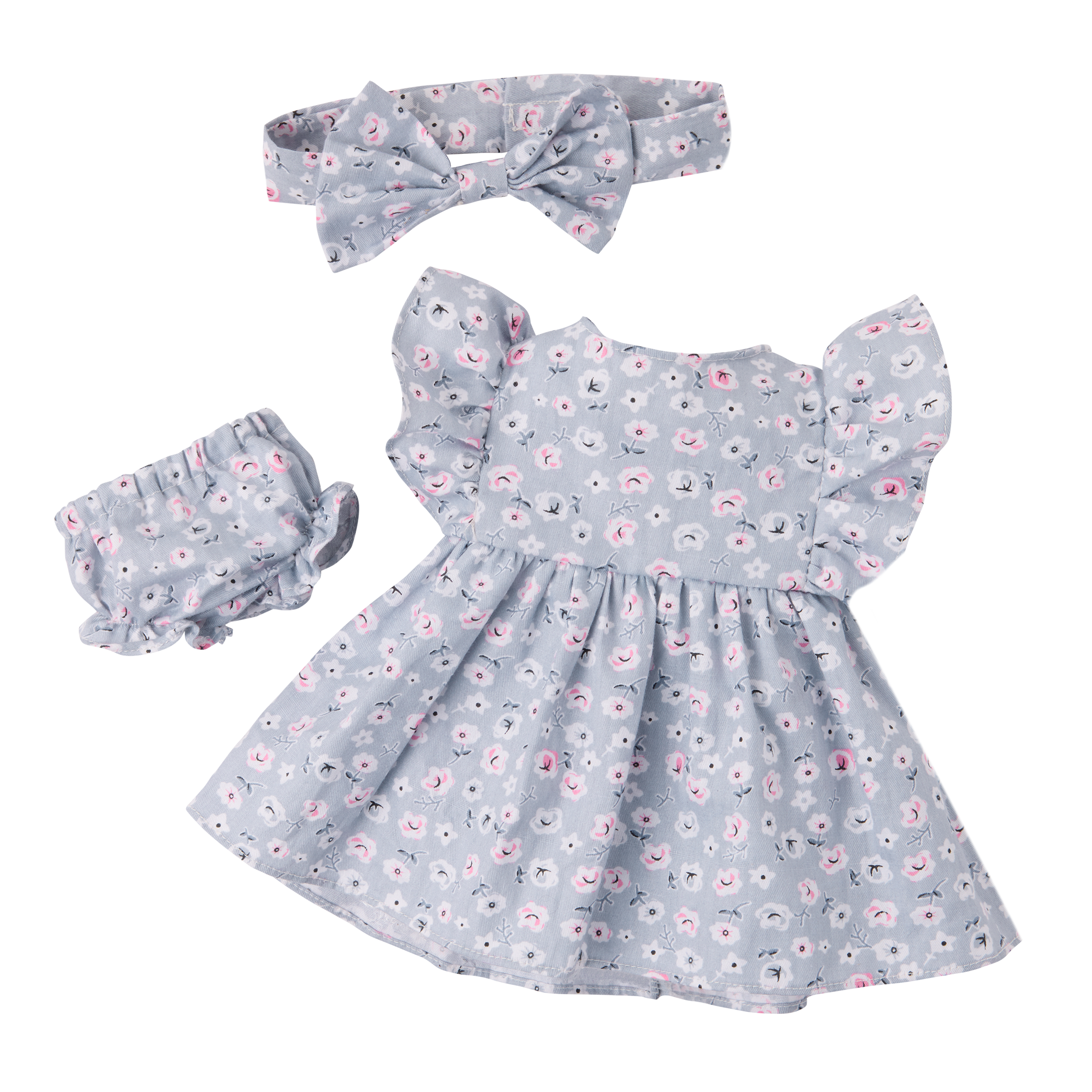 LullaBaby Doll with Blue Floral Dress and Cup