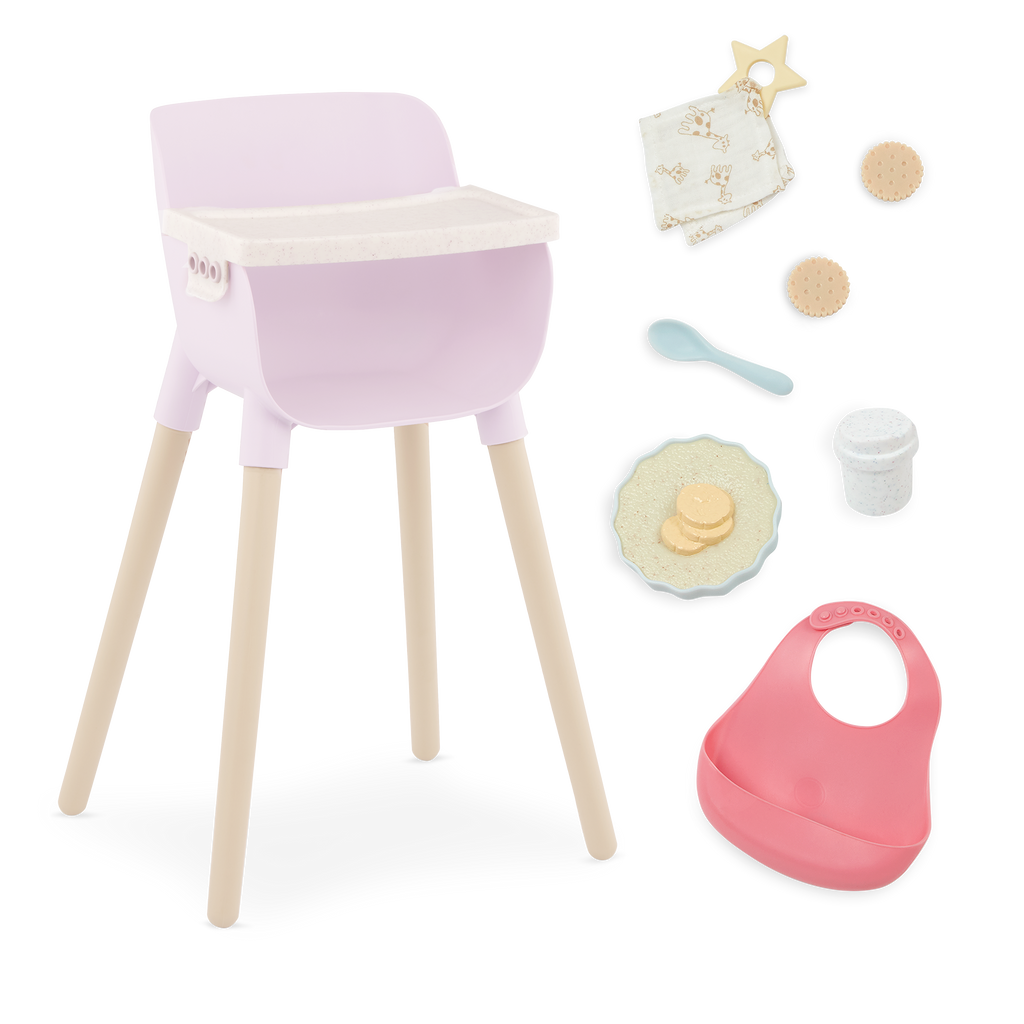Pink Baby Doll High Chair & Feeding Set