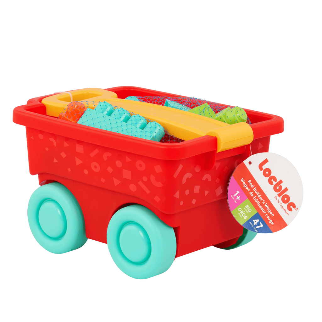 Locbloc red builder's wagon with building blocks