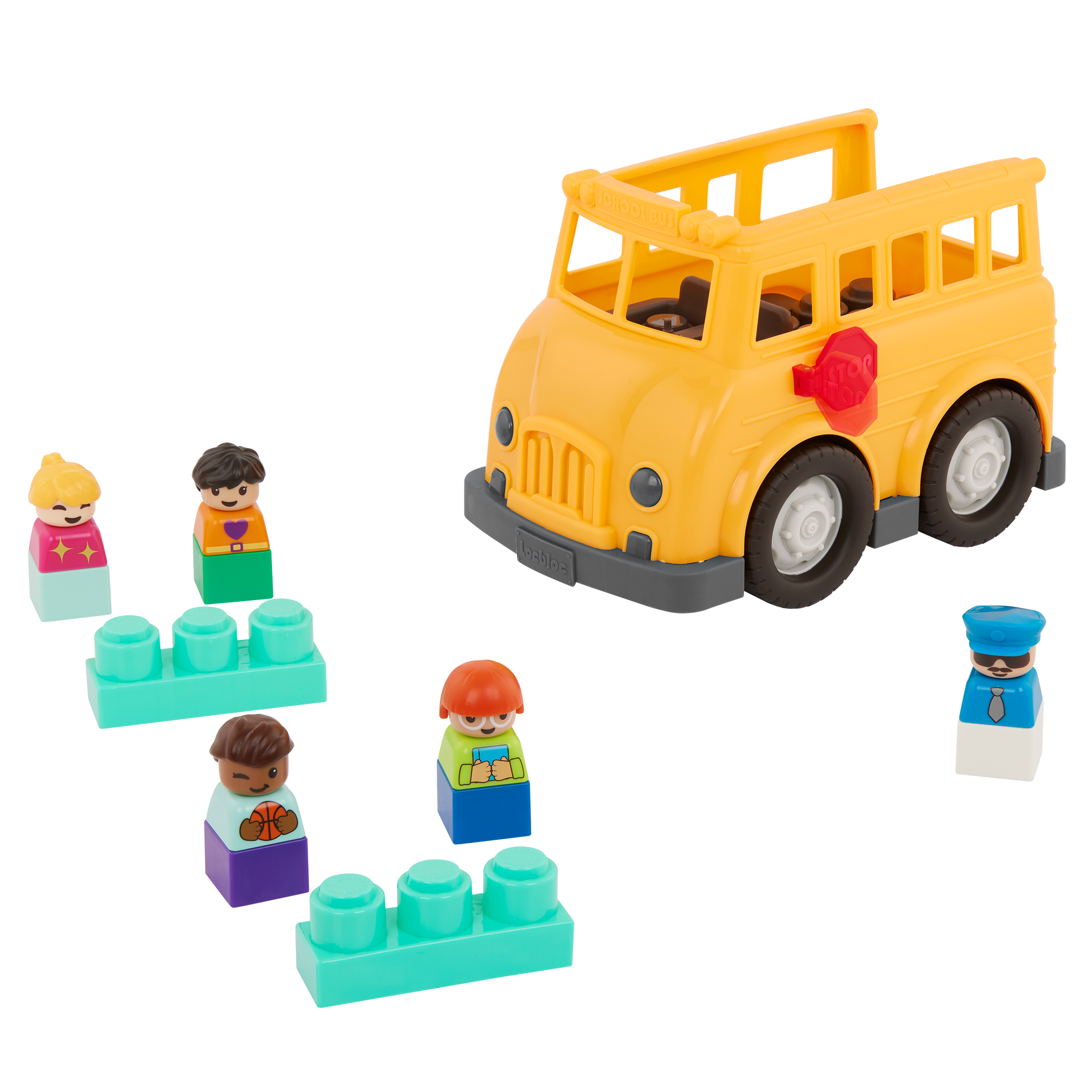 Locbloc school bus truck with building blocks for toddlers