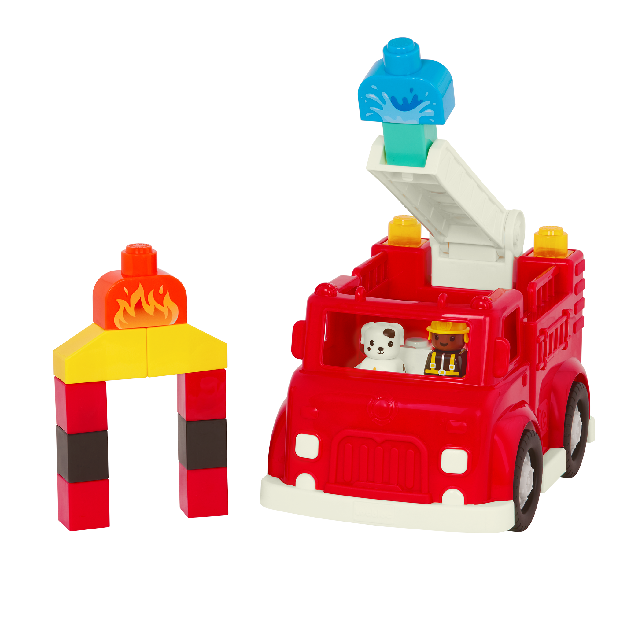 Locbloc fire truck toy with building blocks for toddlers