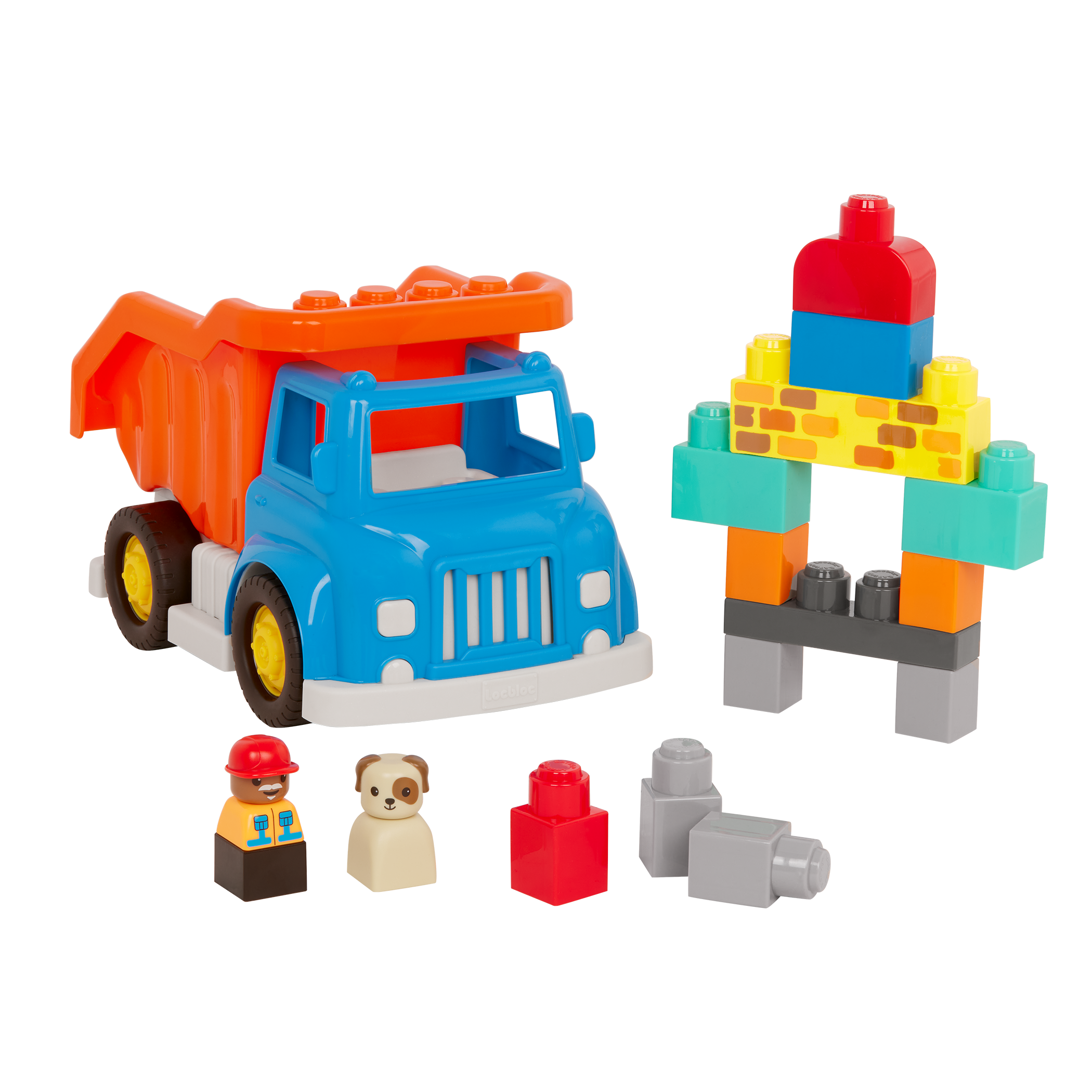 Locbloc dump truck toy with building blocks for toddlers
