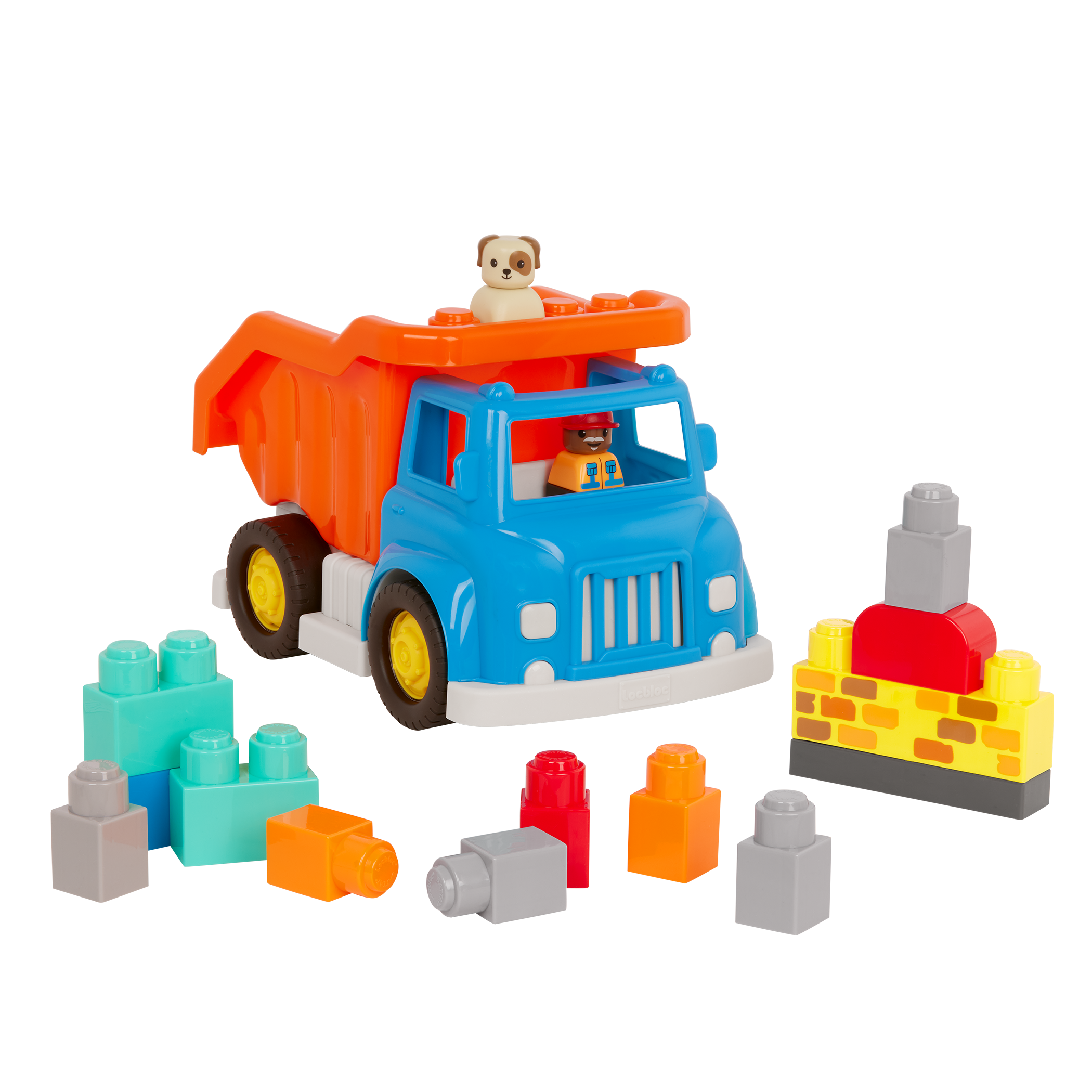 Locbloc dump truck toy with building blocks for toddlers