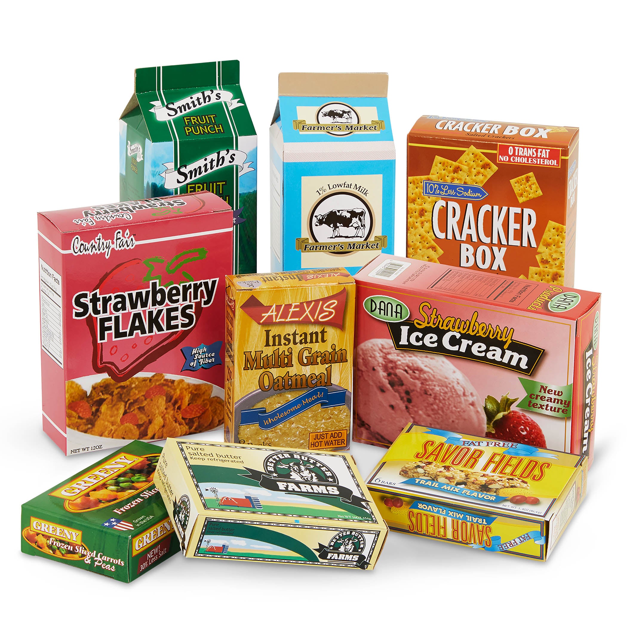 A wide variety of colorful play food toys.