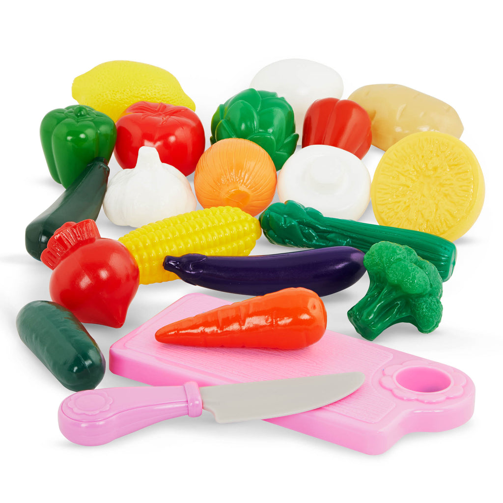 A wide variety of colorful play food toys.
