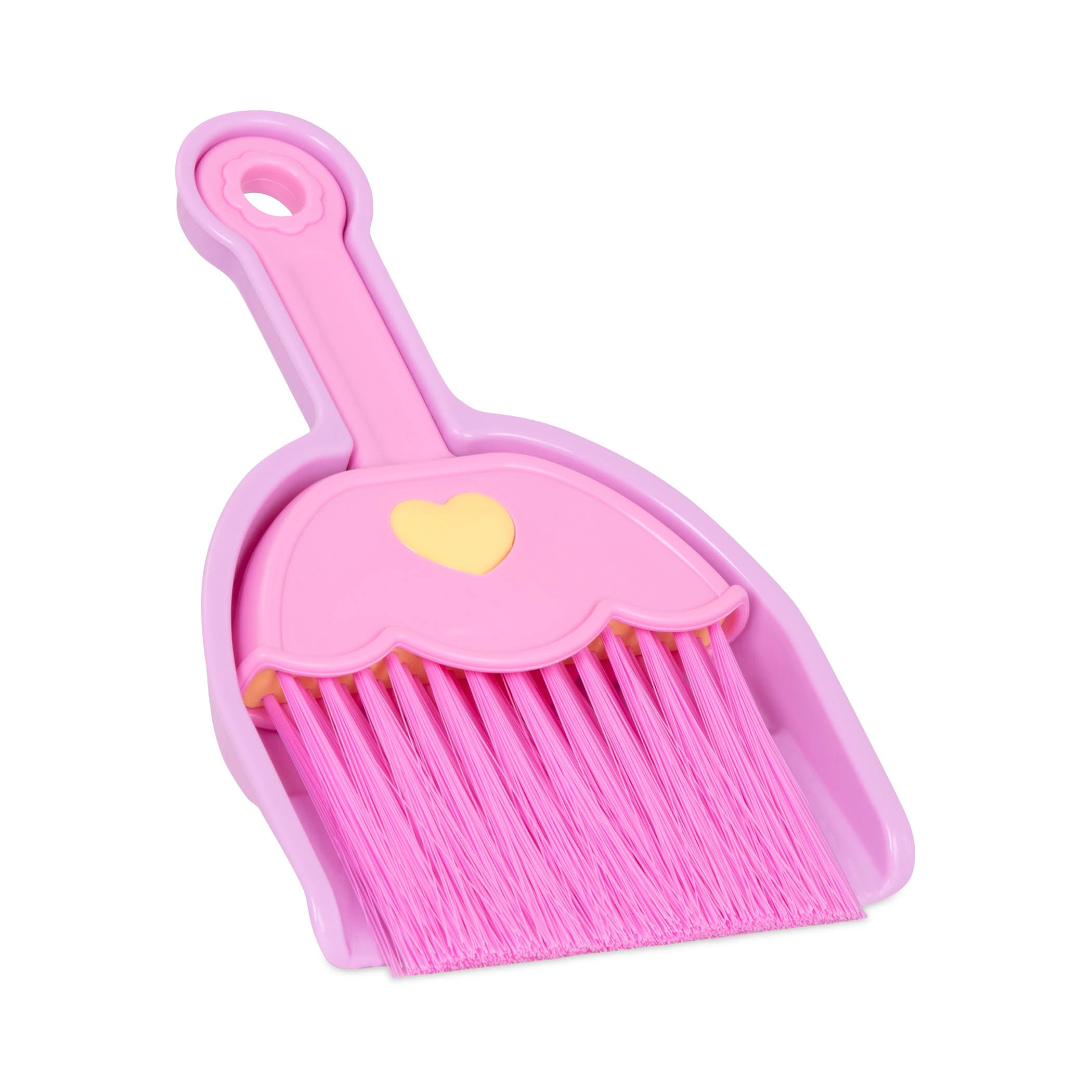 A toy broom, brush, and dustpan.