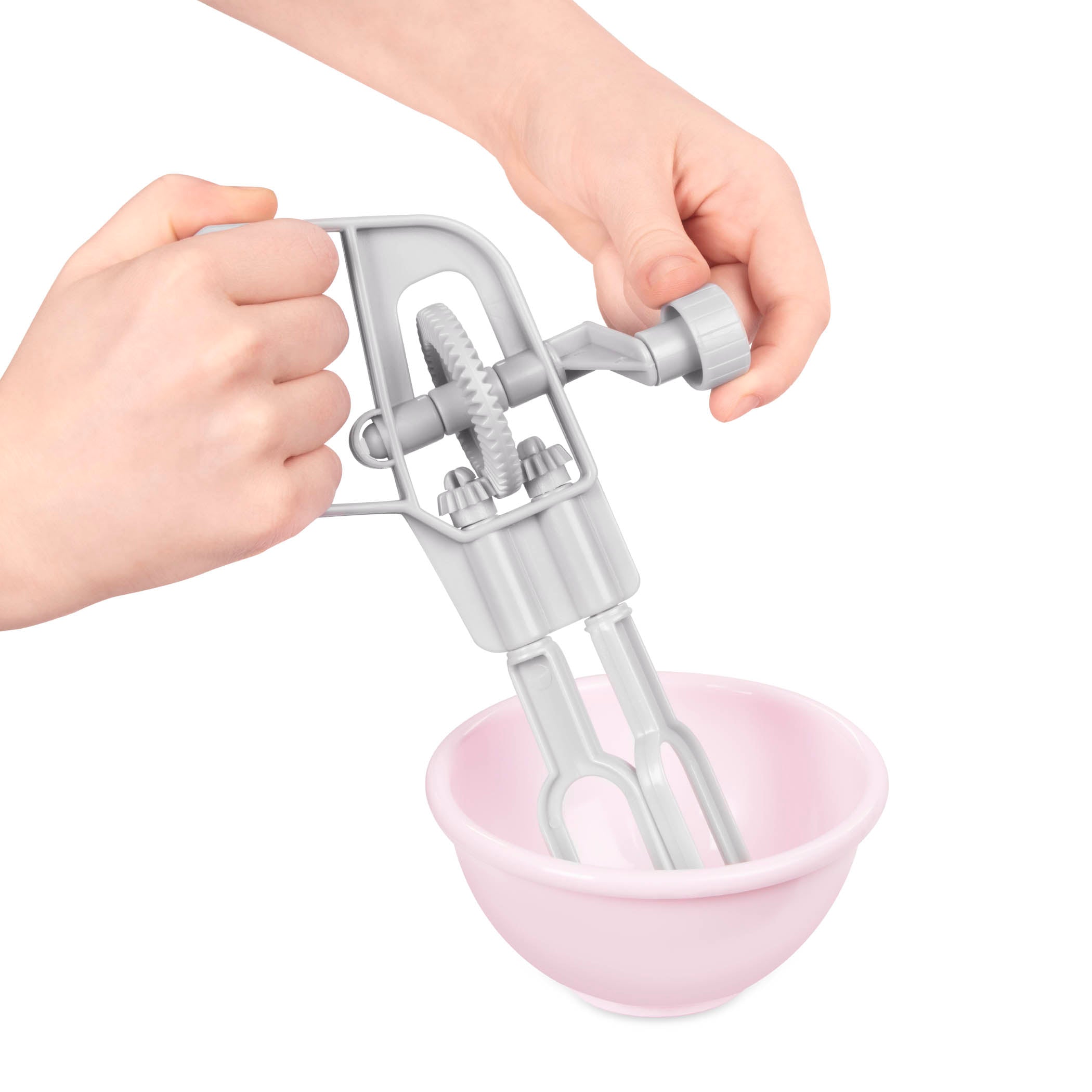 A colorful set of kitchen toys with a bin to store verything in.