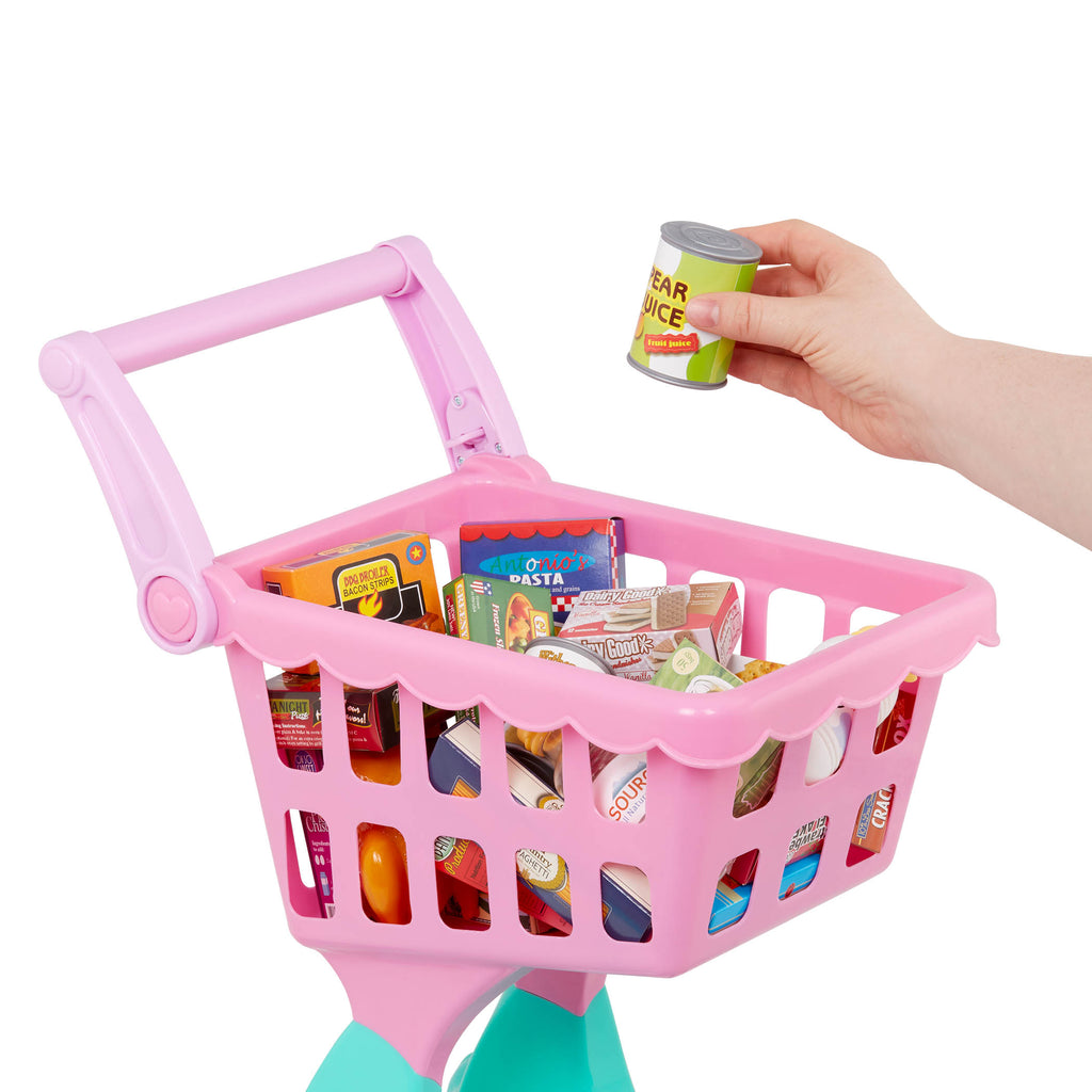 Everything you need to stock your play kitchen and market! A cart full of food, pos and pans, cooking tools and more.
