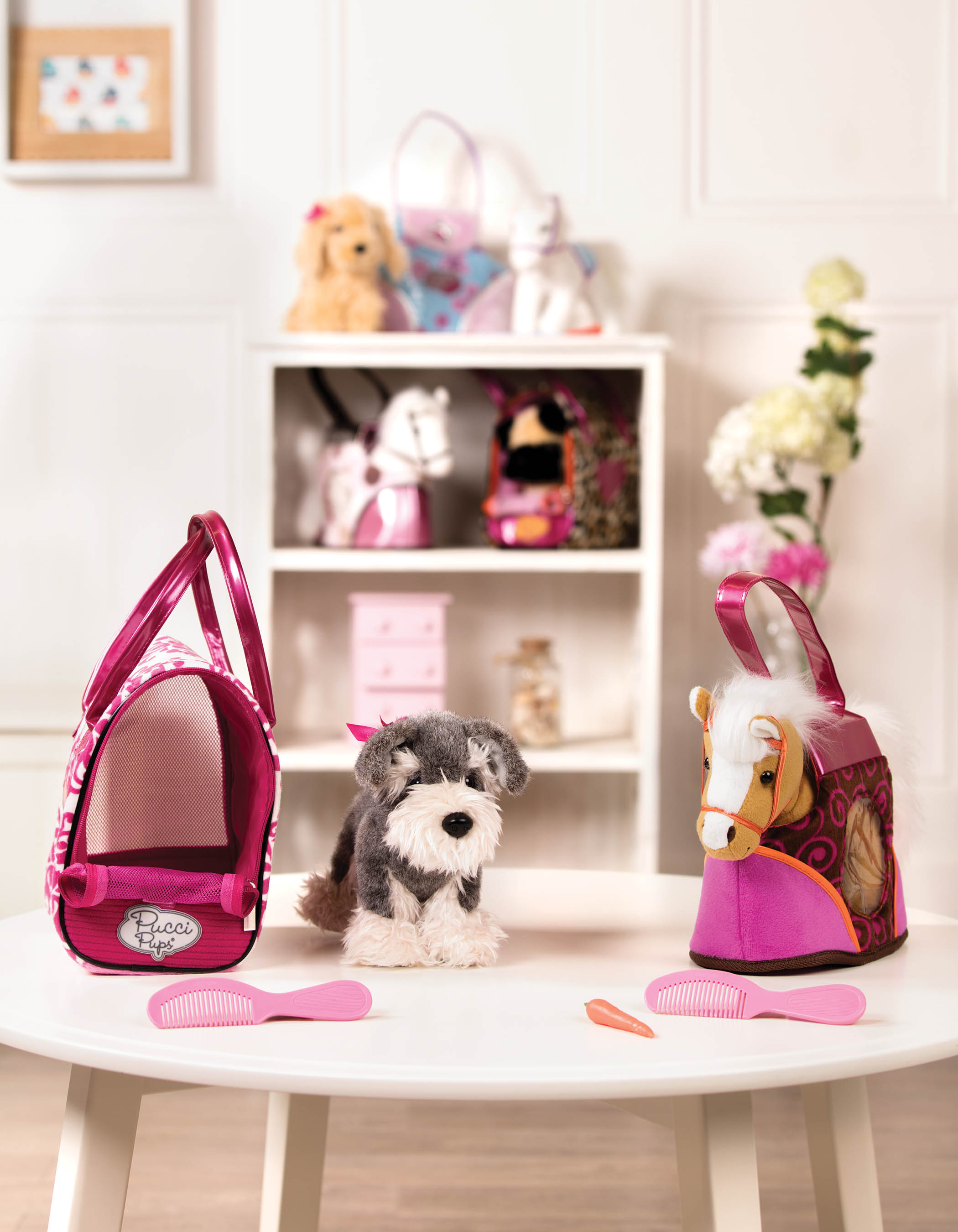 Pink & White Plush Bag & Schnauzer