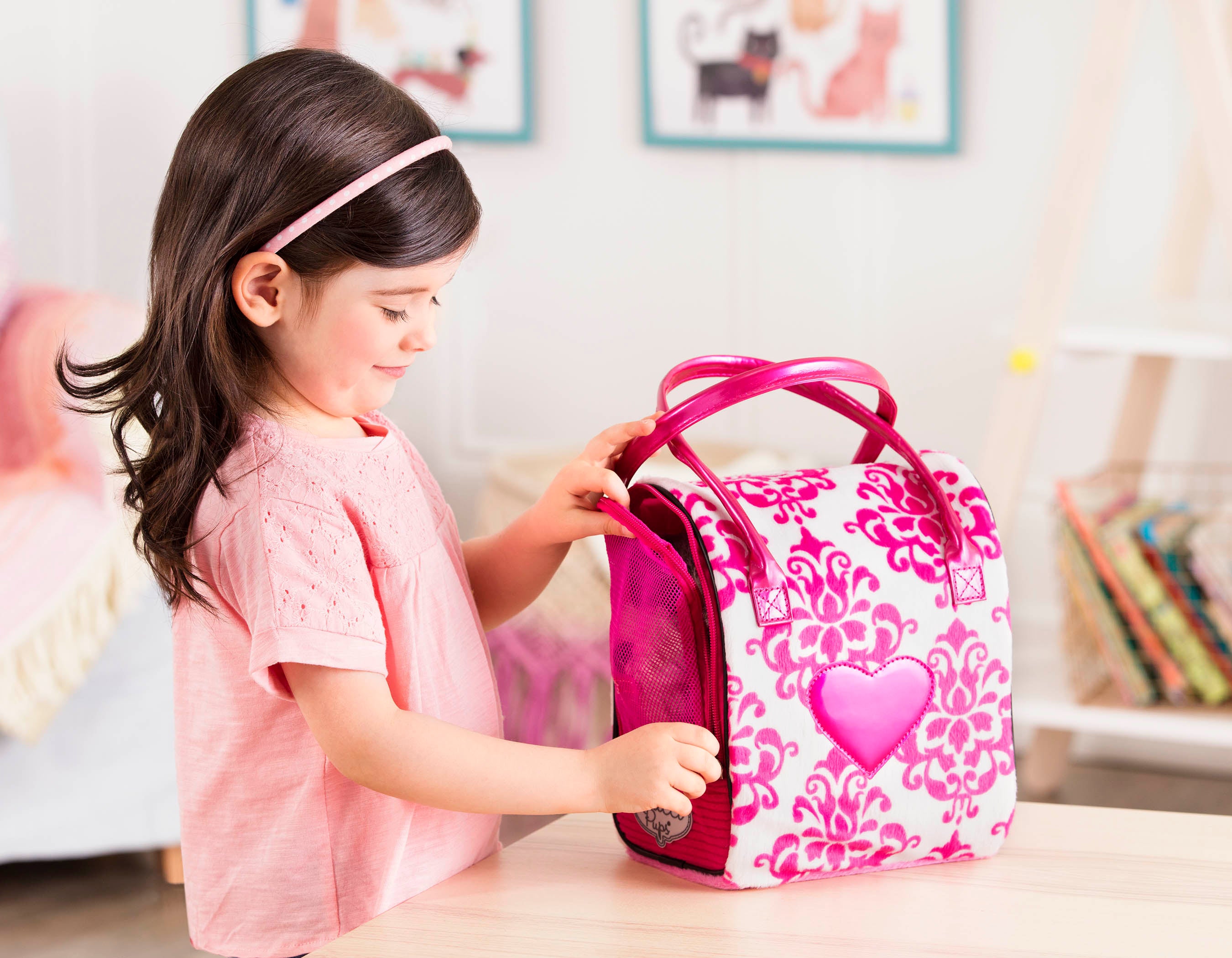 Pink & White Plush Bag & Schnauzer