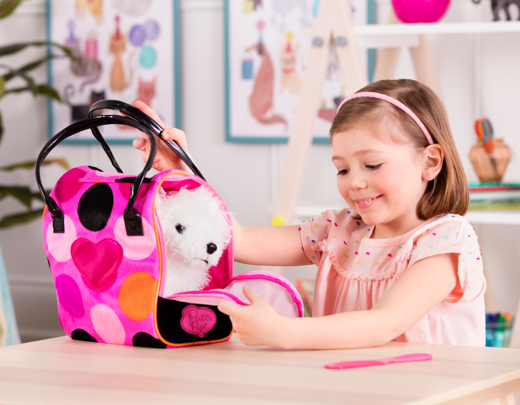 Big Polka Dots Plush Bag & Bichon Frise - Pucci Pups