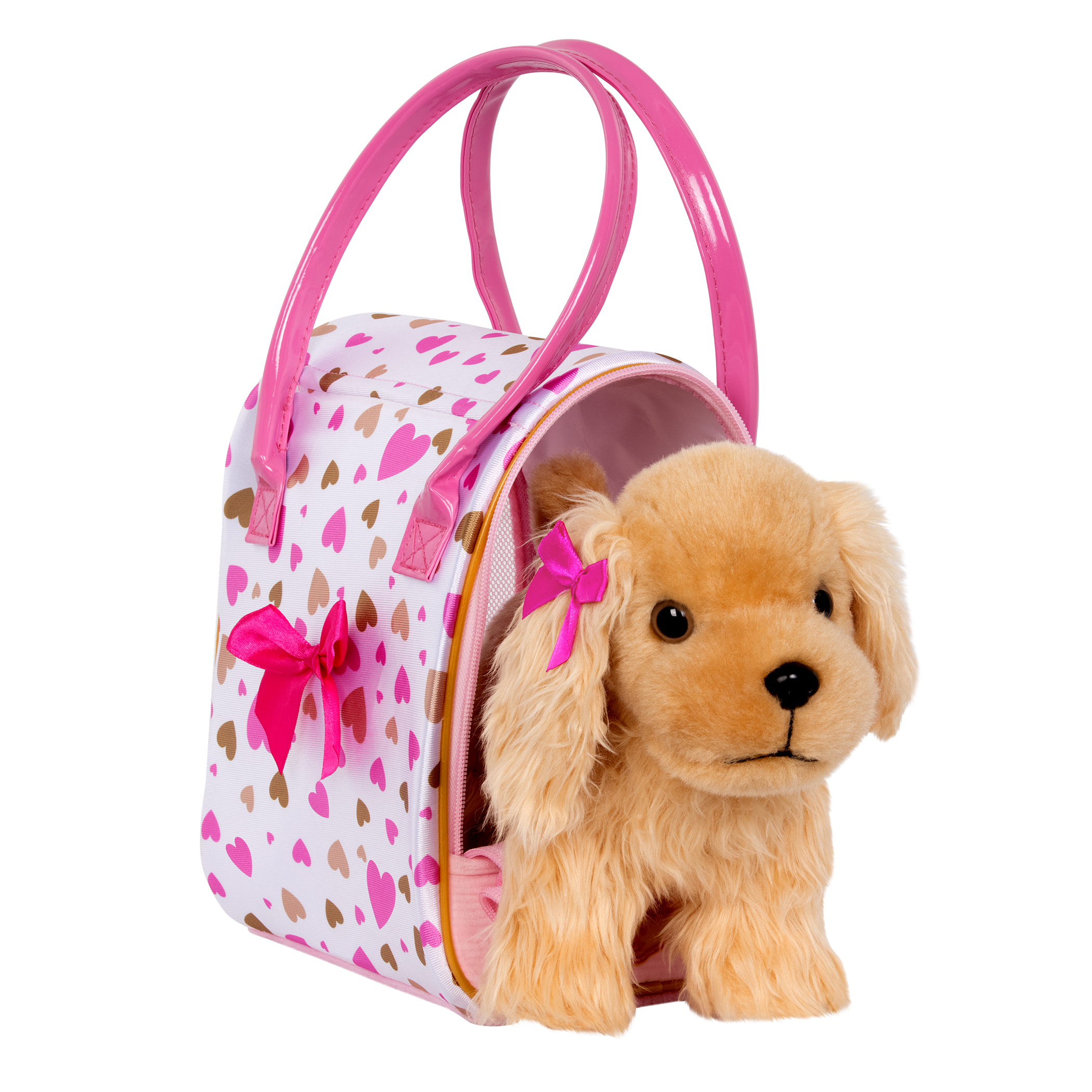 Pink & Golden heart print bag with Cocker Spaniel