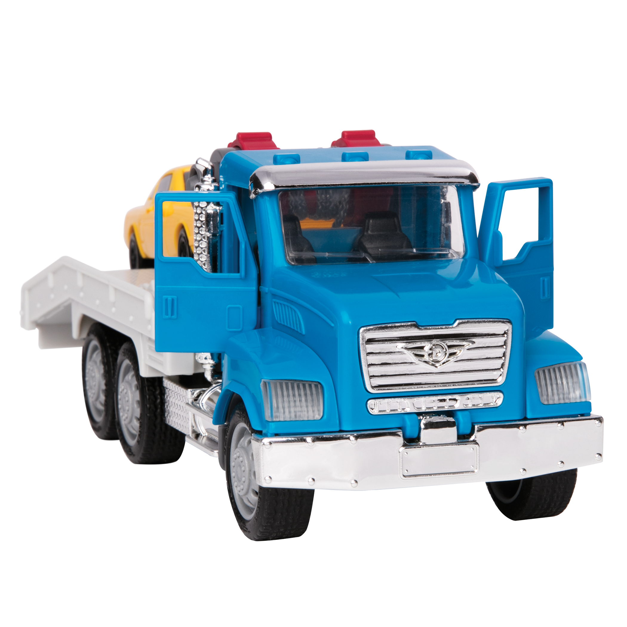 Small Micro Series Blue Tow Truck with Yellow Car