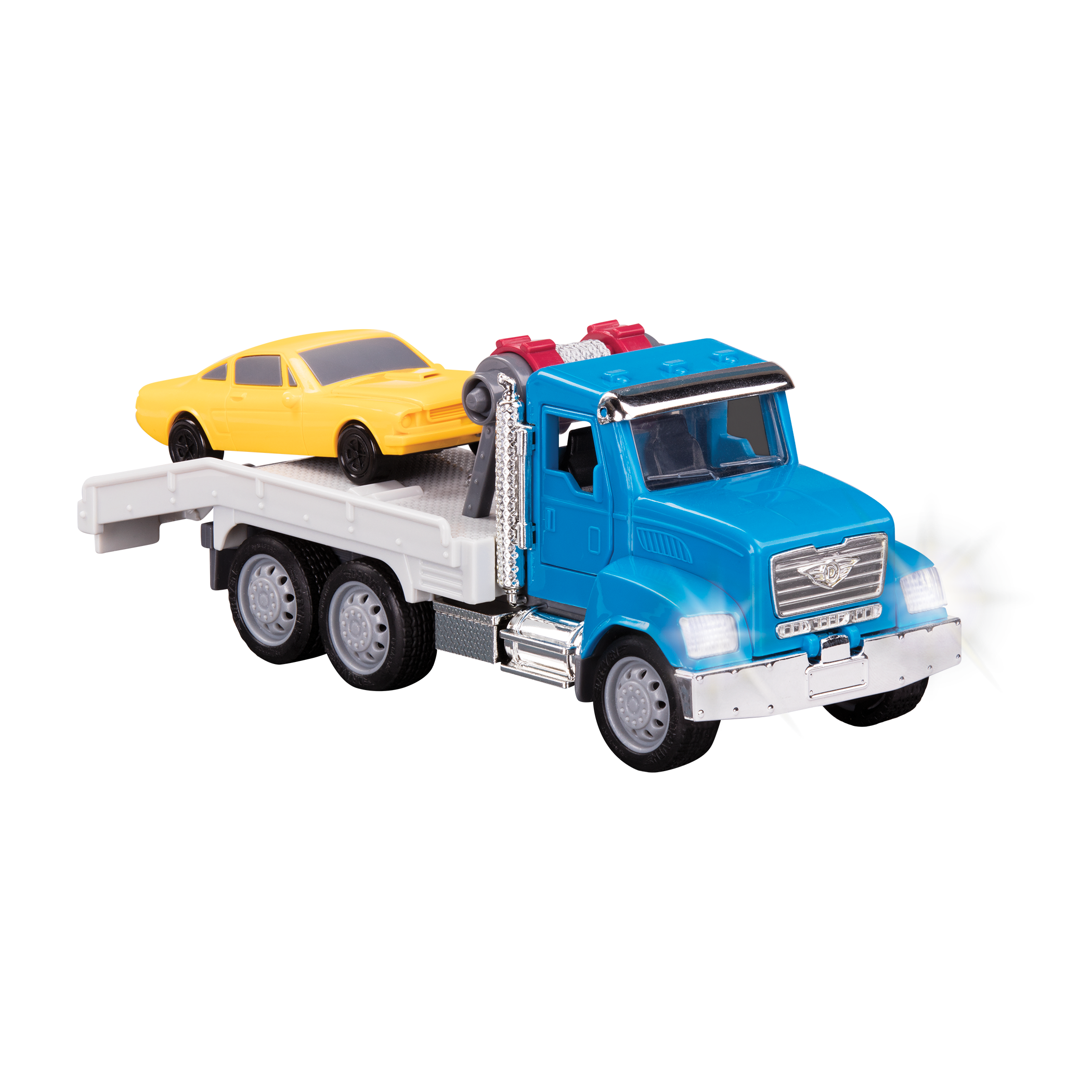 Small Micro Series Blue Tow Truck with Yellow Car