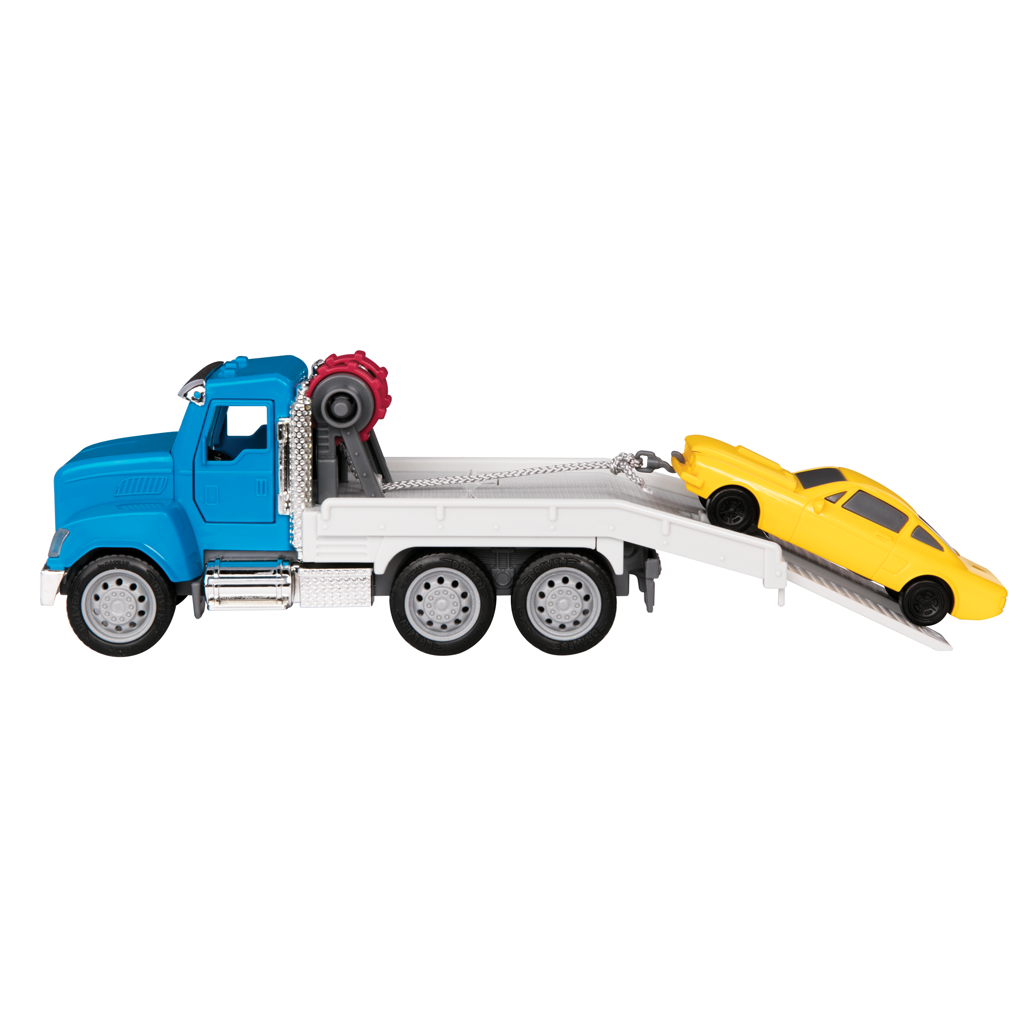 Small Micro Series Blue Tow Truck with Yellow Car