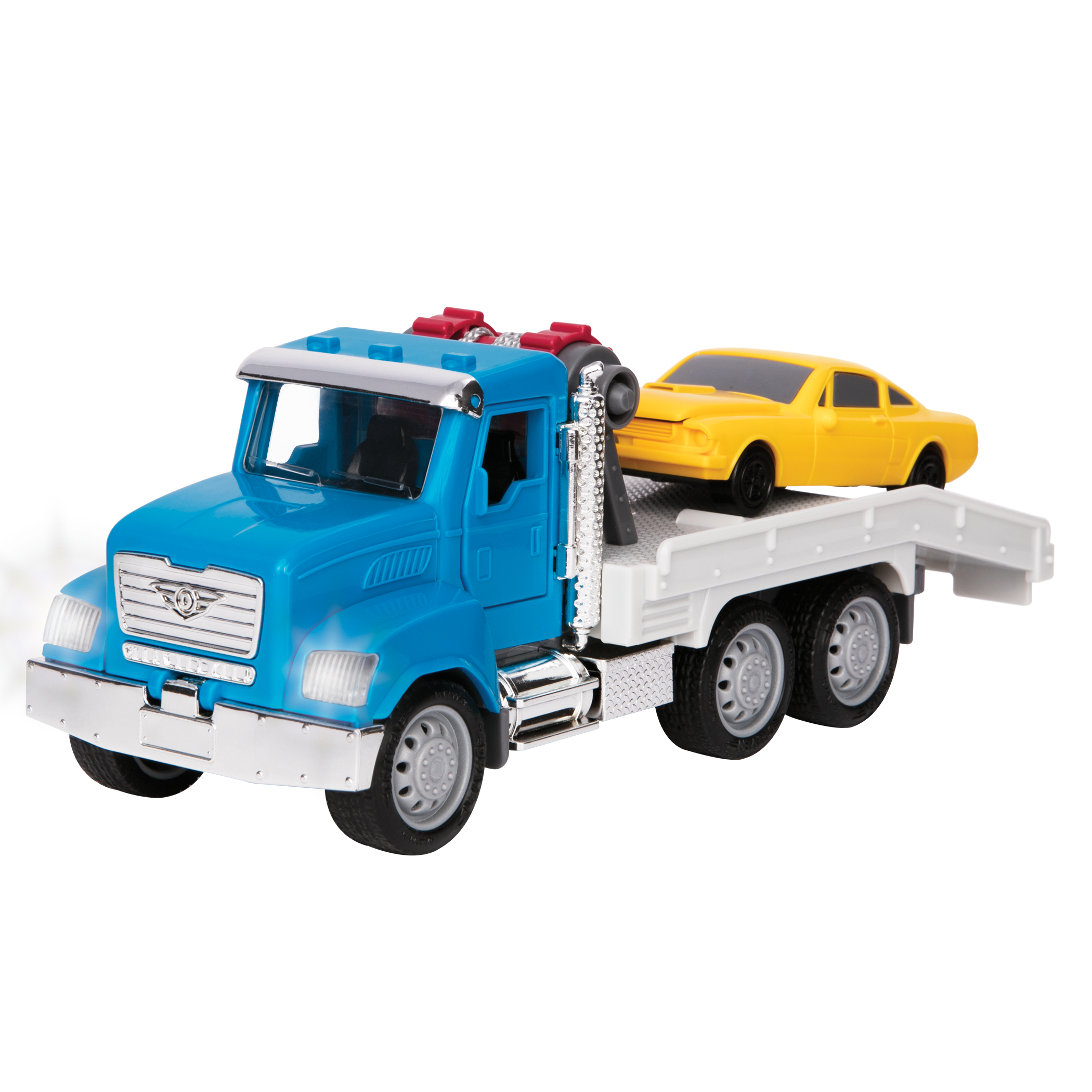 Small Micro Series Blue Tow Truck with Yellow Car