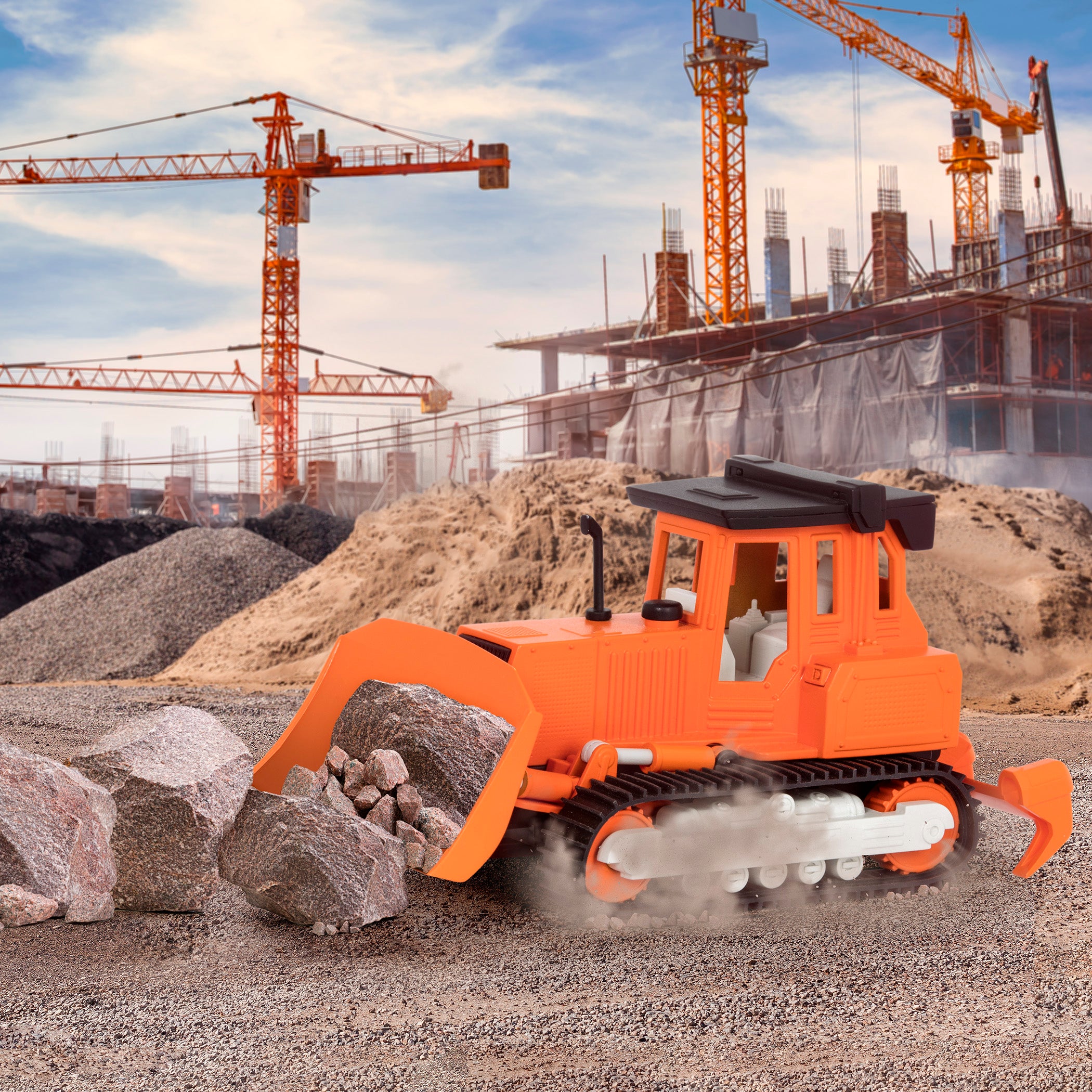 Small Micro Series Orange Toy Bulldozer