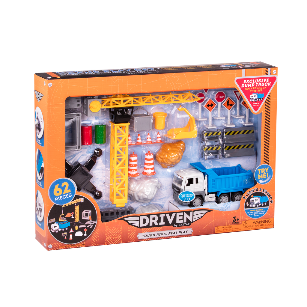 Construction crane playset with blue dump truck