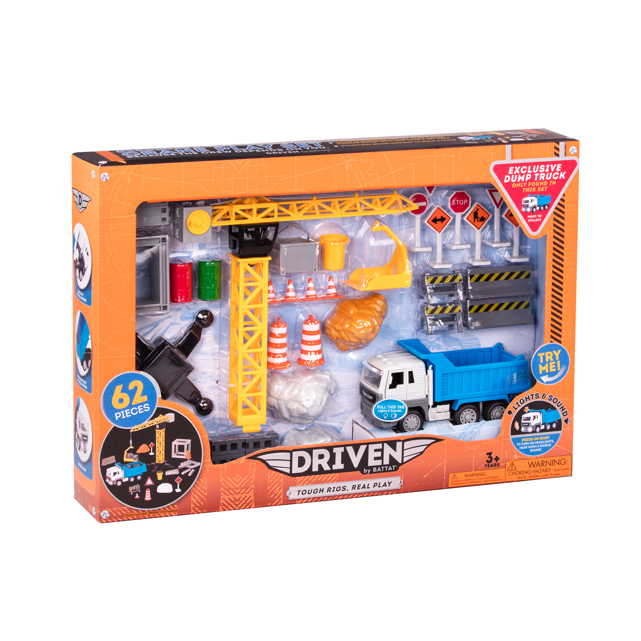 Construction crane playset with blue dump truck