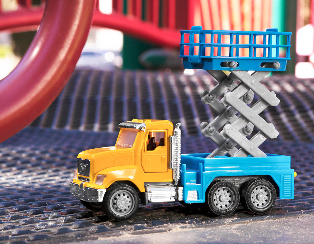 Small Micro Series Yellow and blue toy scissor lift truck