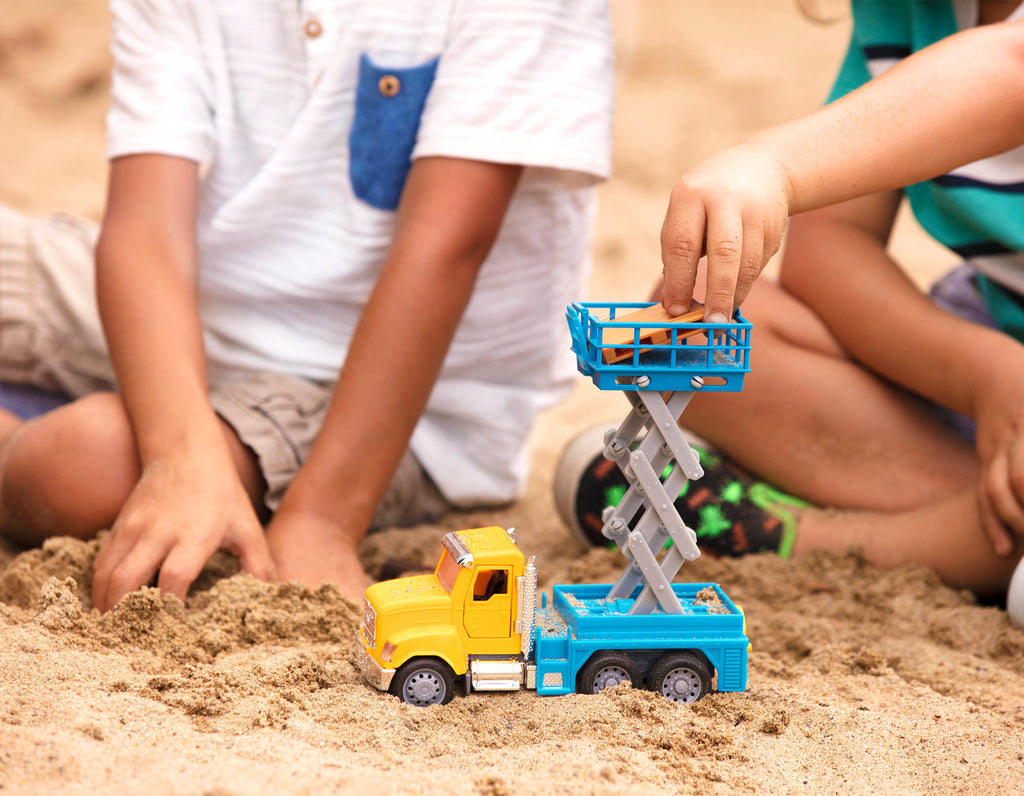 Small Micro Series Yellow and blue toy scissor lift truck