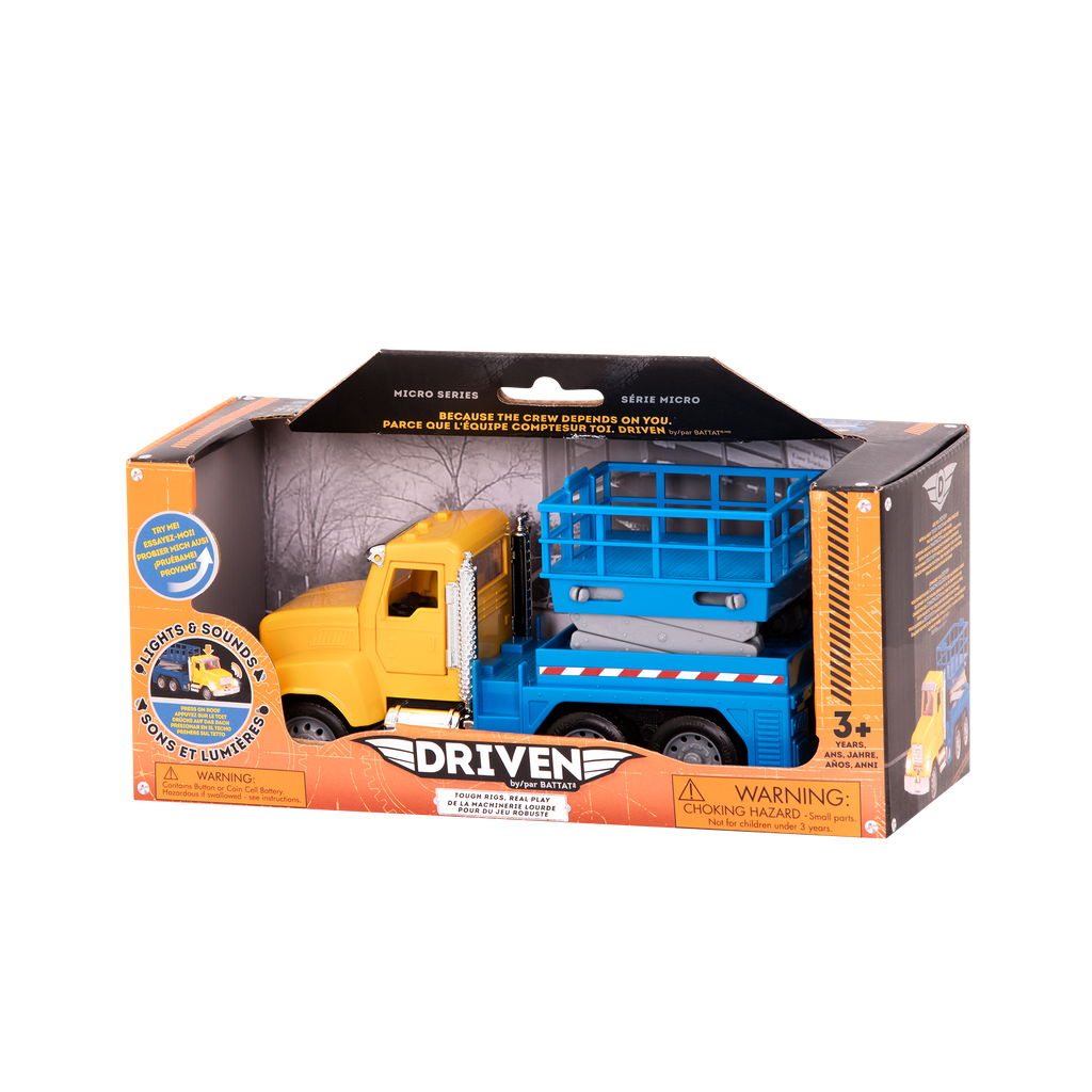 Small Micro Series Yellow and blue toy scissor lift truck