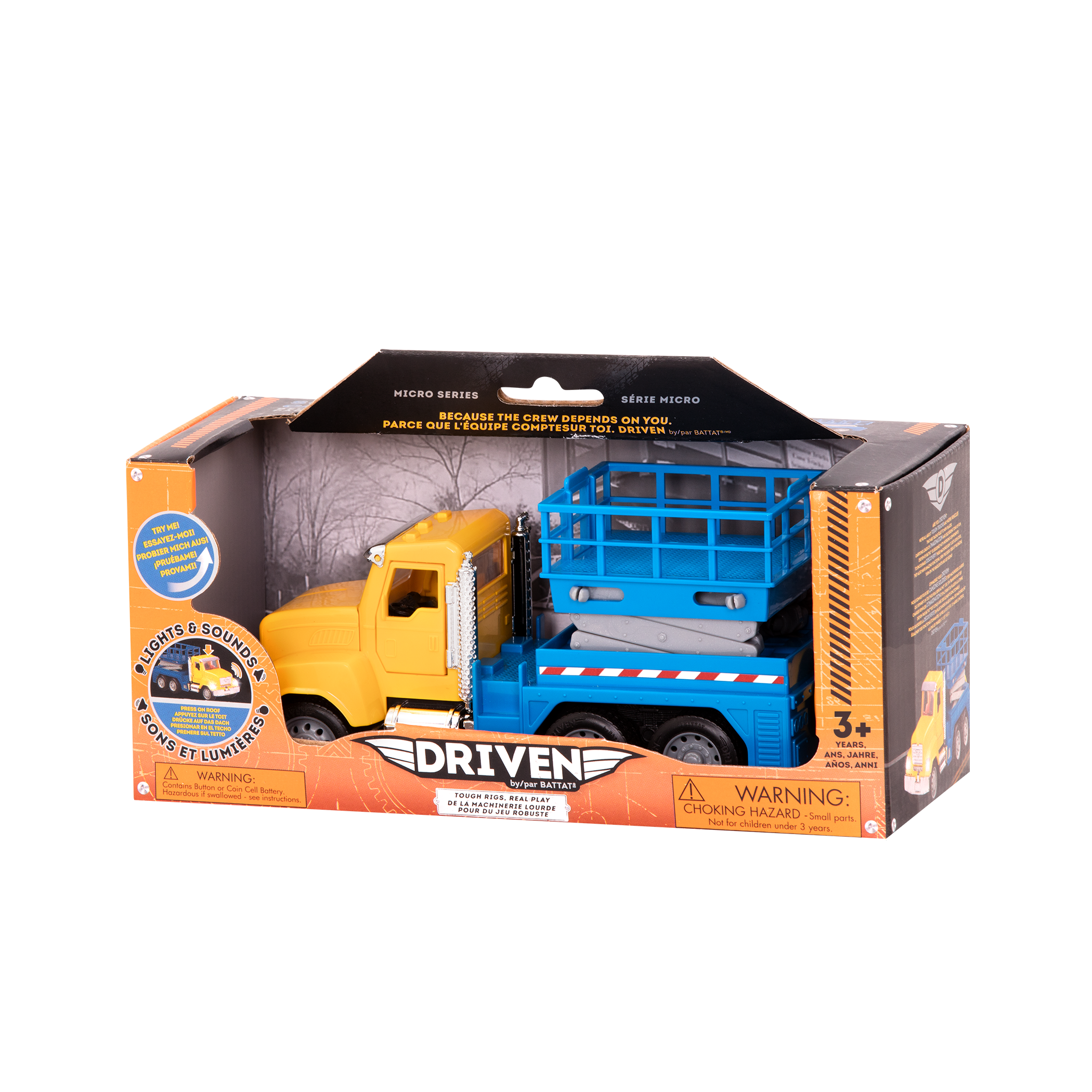 Small Micro Series Yellow and blue toy scissor lift truck