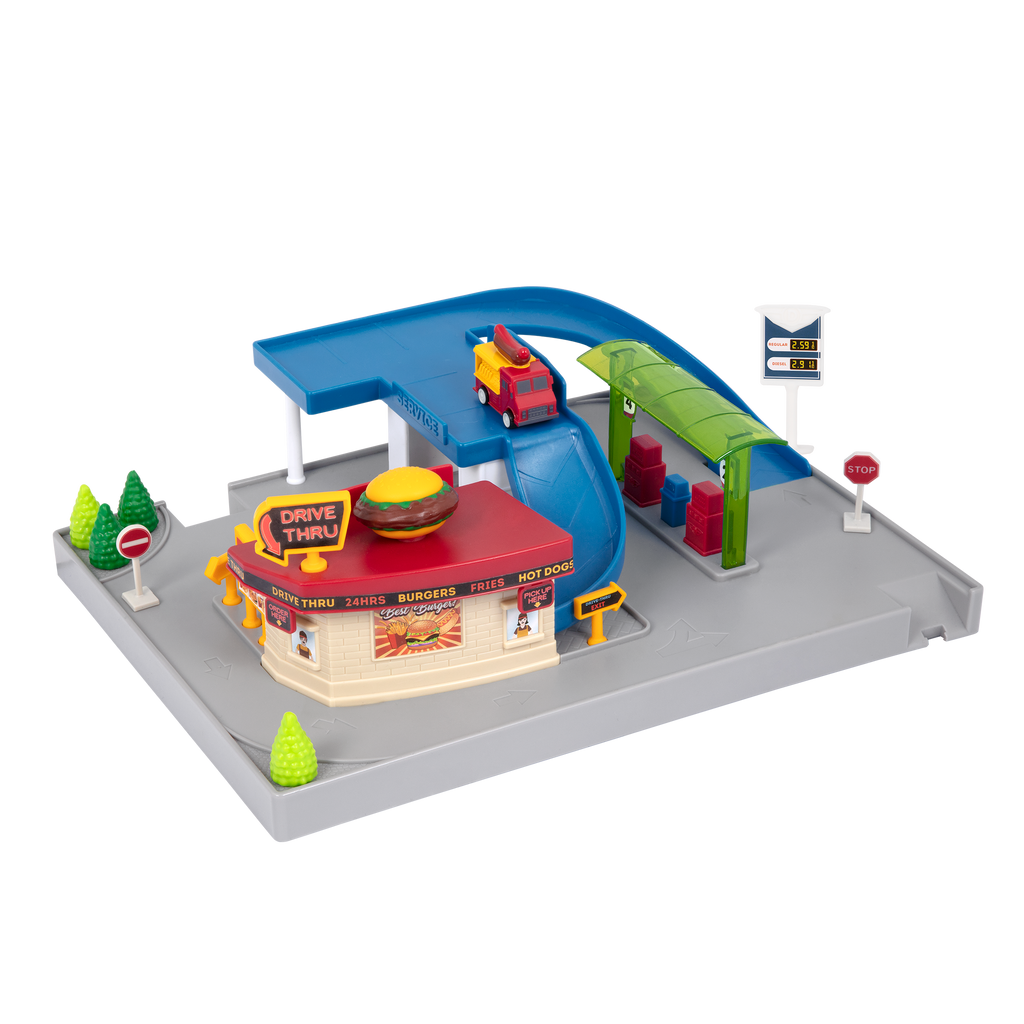 Mini Car Track Playset with Restaurant Drive Thru