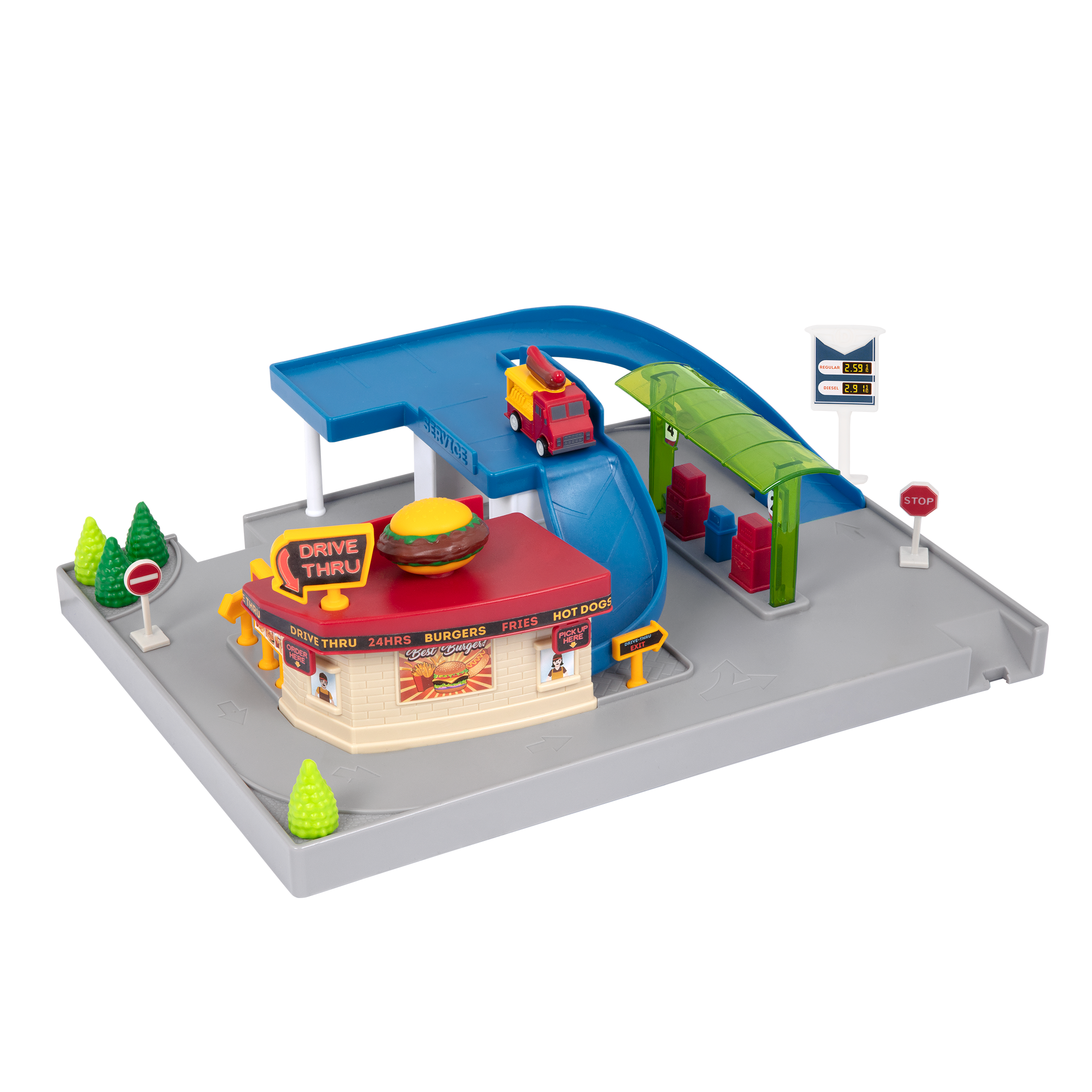 Mini Car Track Playset with Restaurant Drive Thru