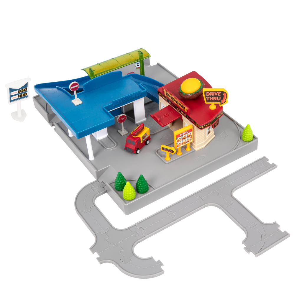 Mini Car Track Playset with Restaurant Drive Thru
