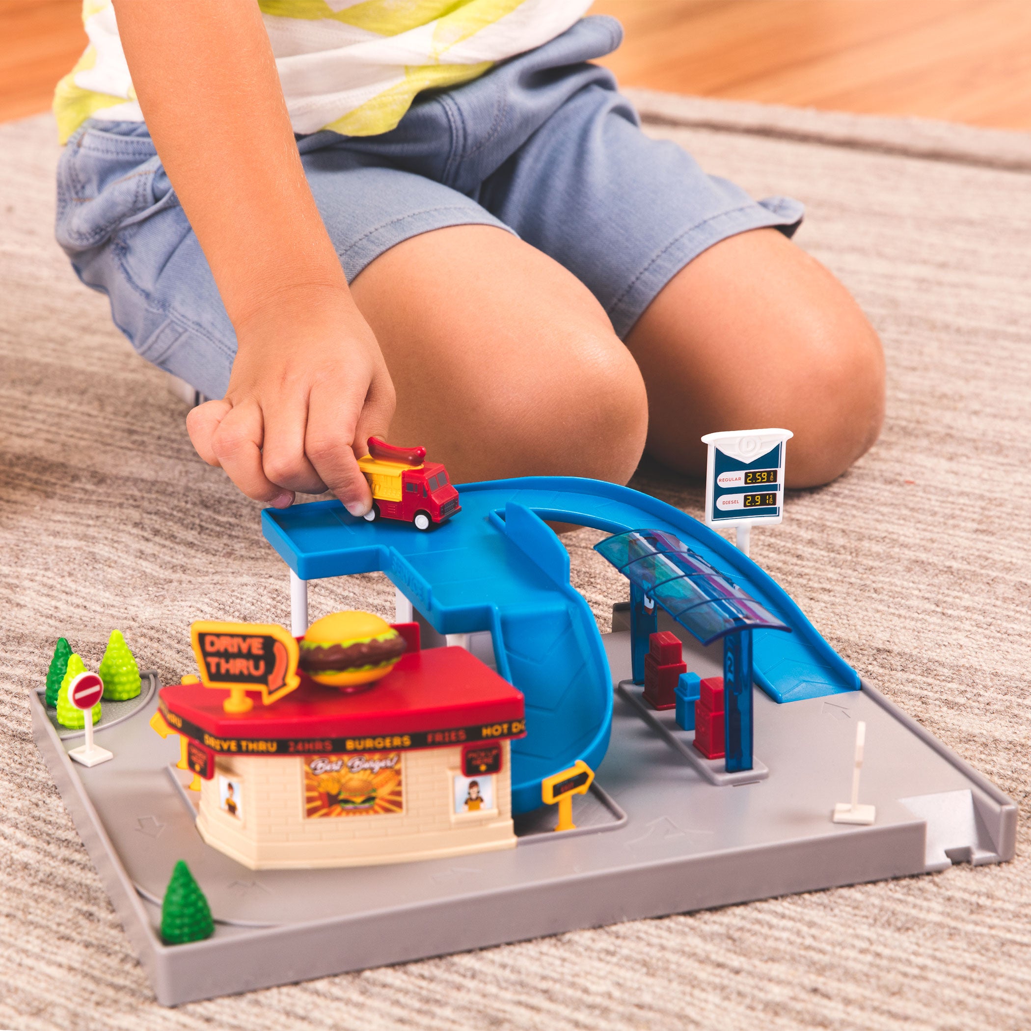 Mini Car Track Playset with Restaurant Drive Thru