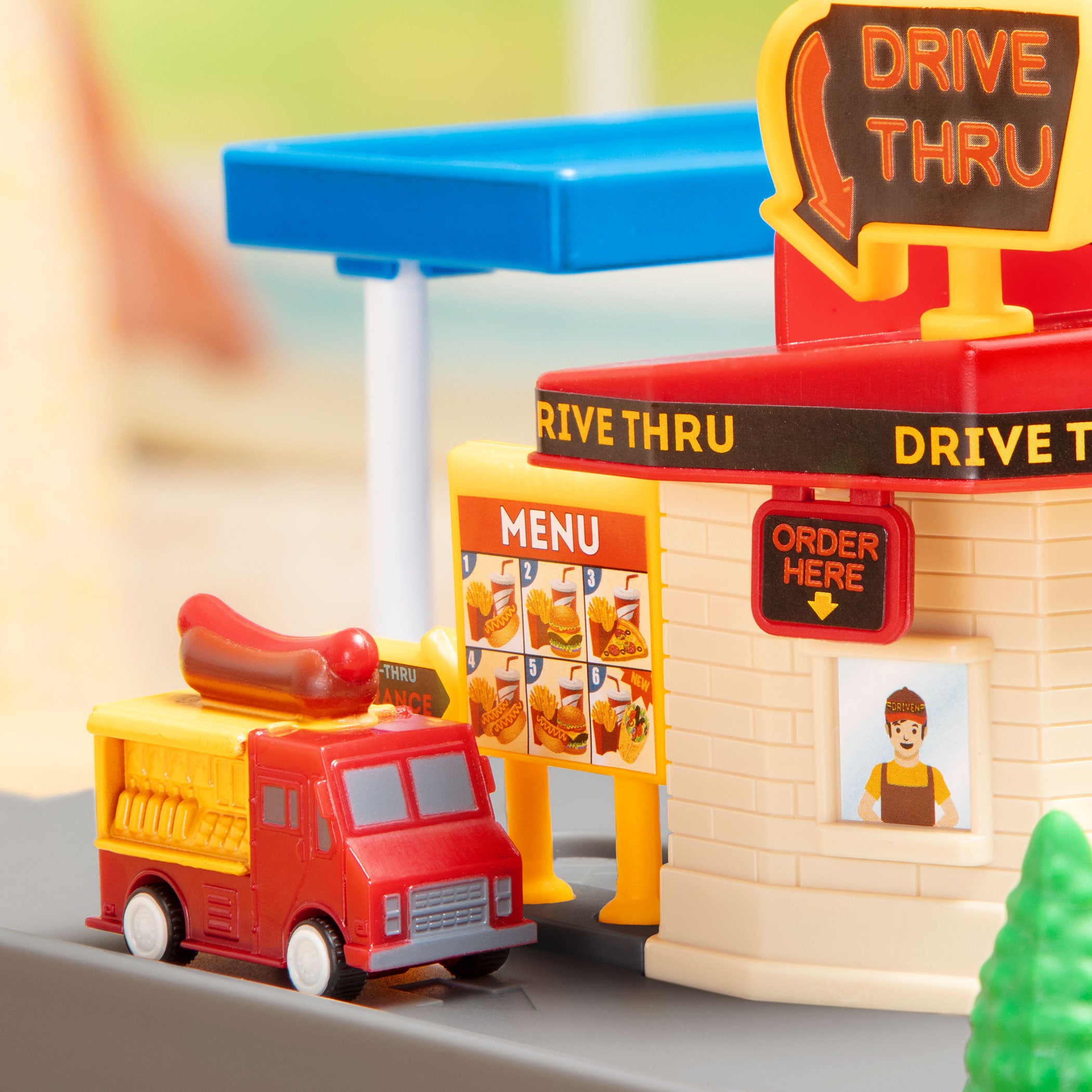 Mini Car Track Playset with Restaurant Drive Thru