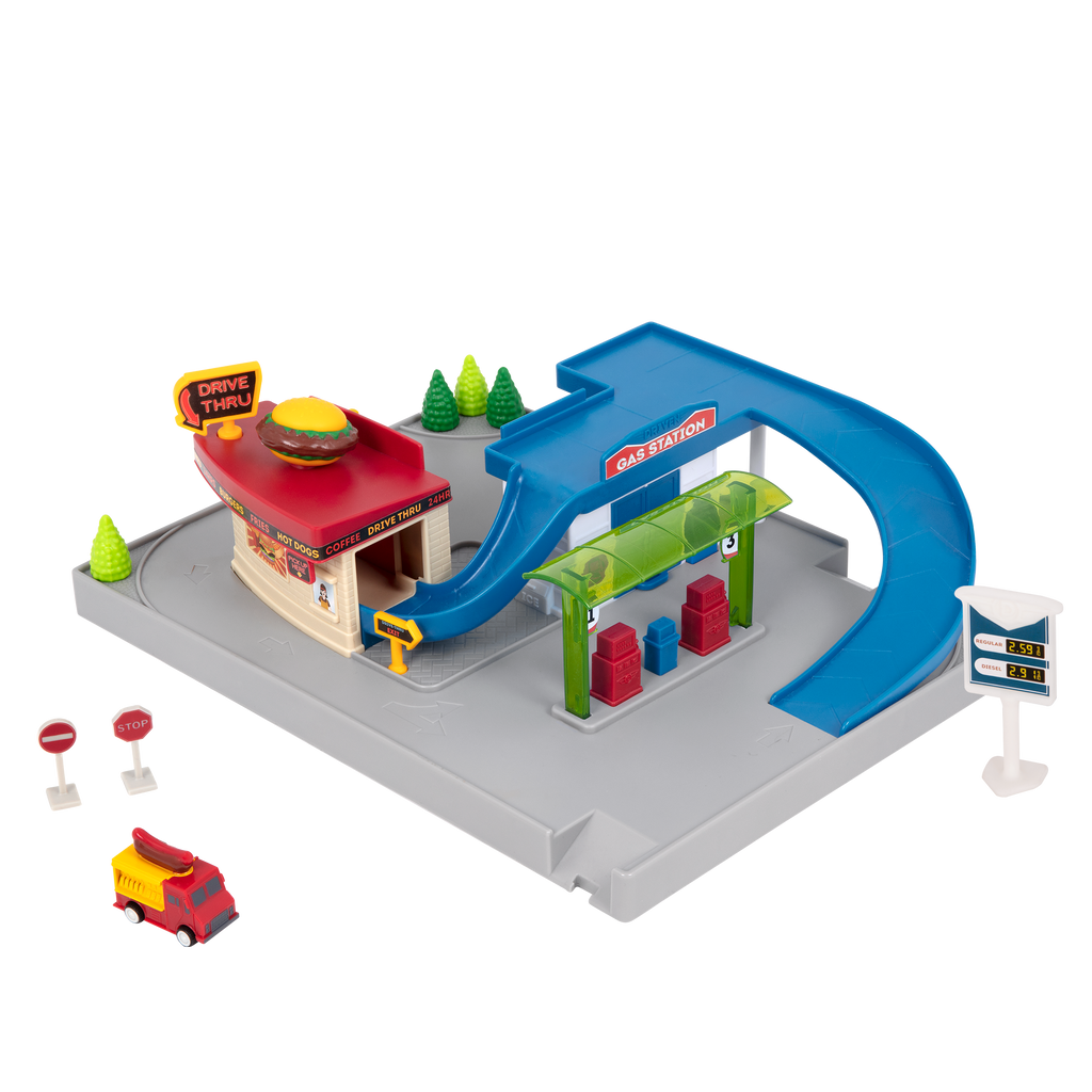 Mini Car Track Playset with Restaurant Drive Thru