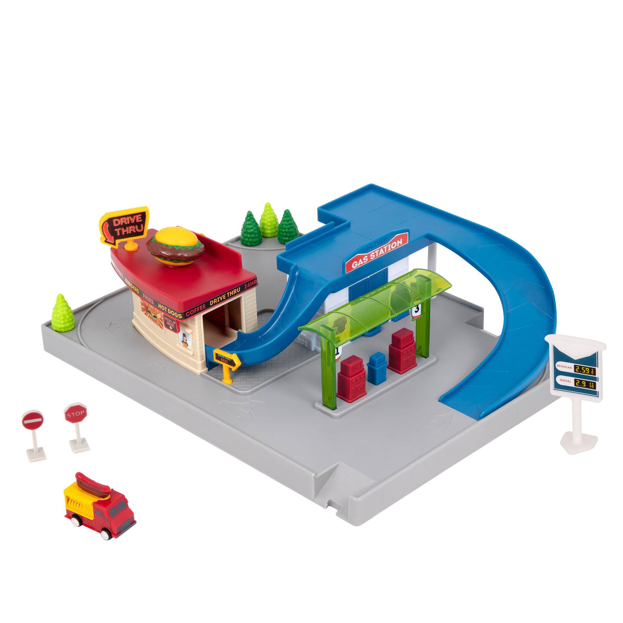Mini Car Track Playset with Restaurant Drive Thru