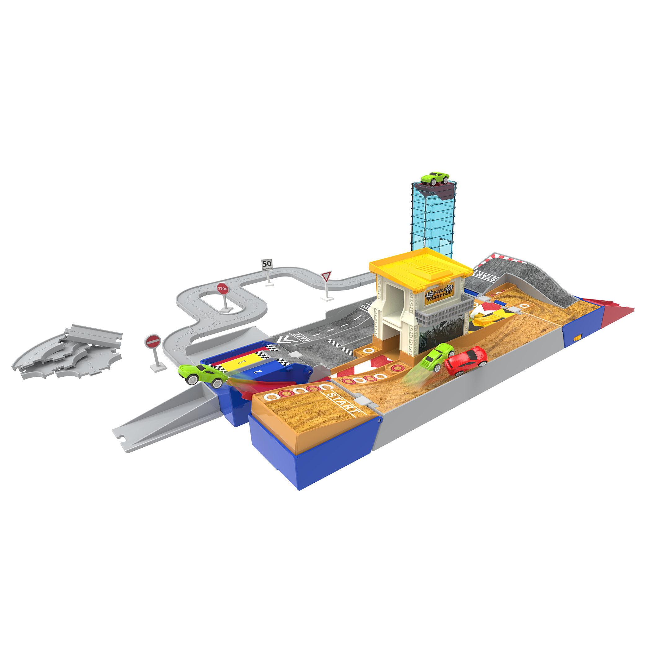 Race track playset with toy cars