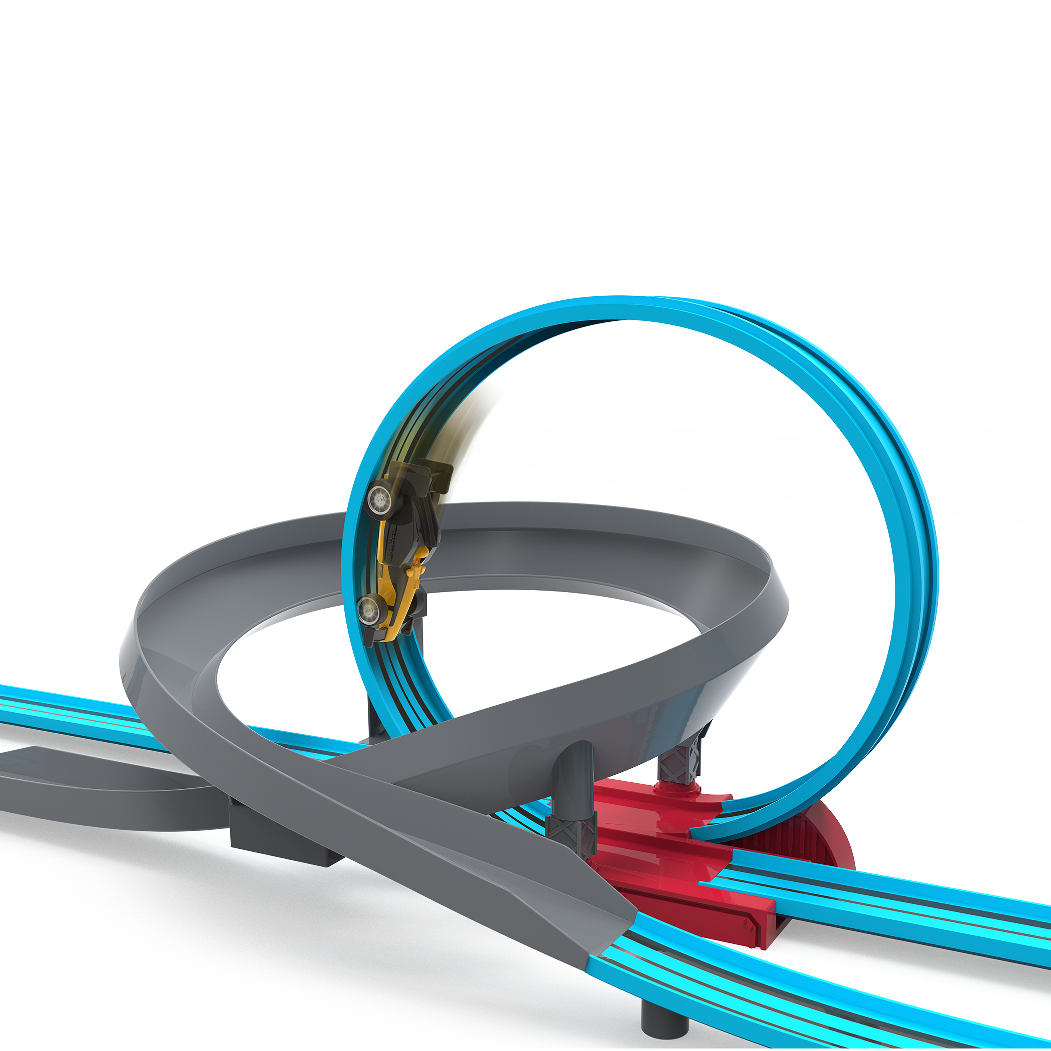 Racetrack playset with loops and toy cars