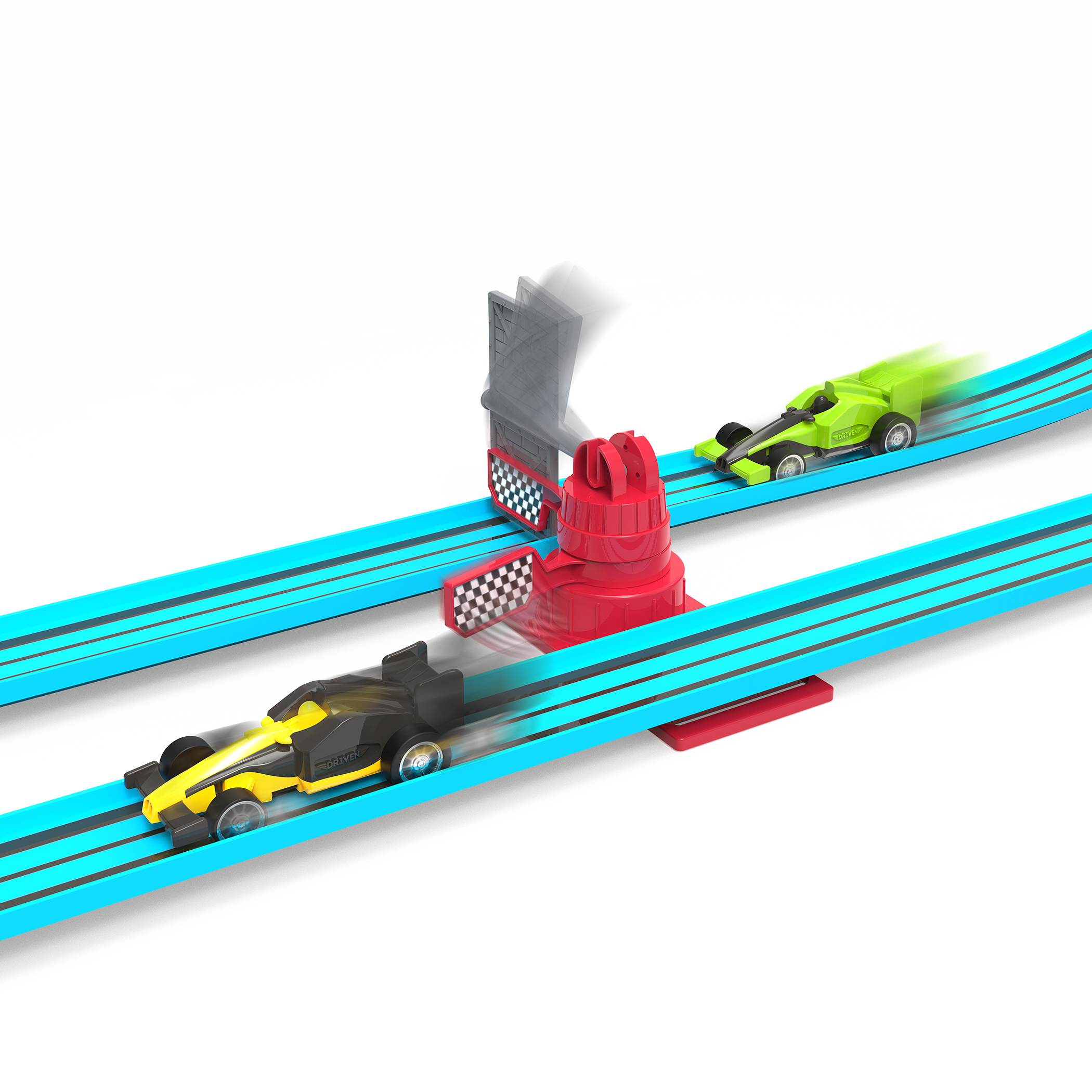 Racetrack playset with loops and toy cars