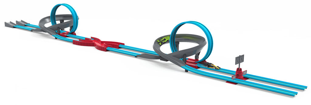 Racetrack playset with loops and toy cars