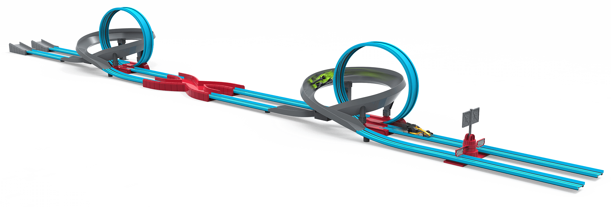 Racetrack playset with loops and toy cars
