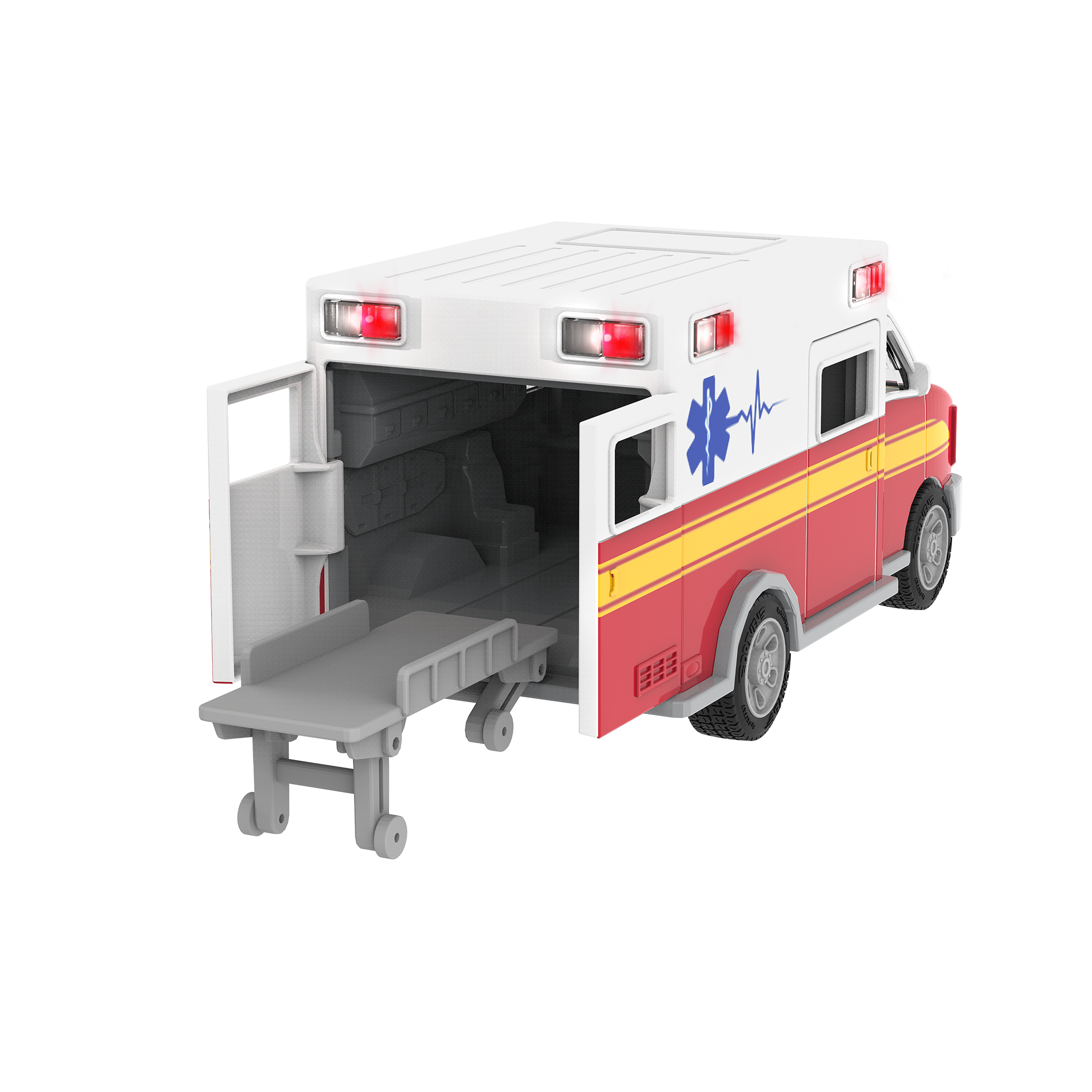Toy ambulance with stretcher.