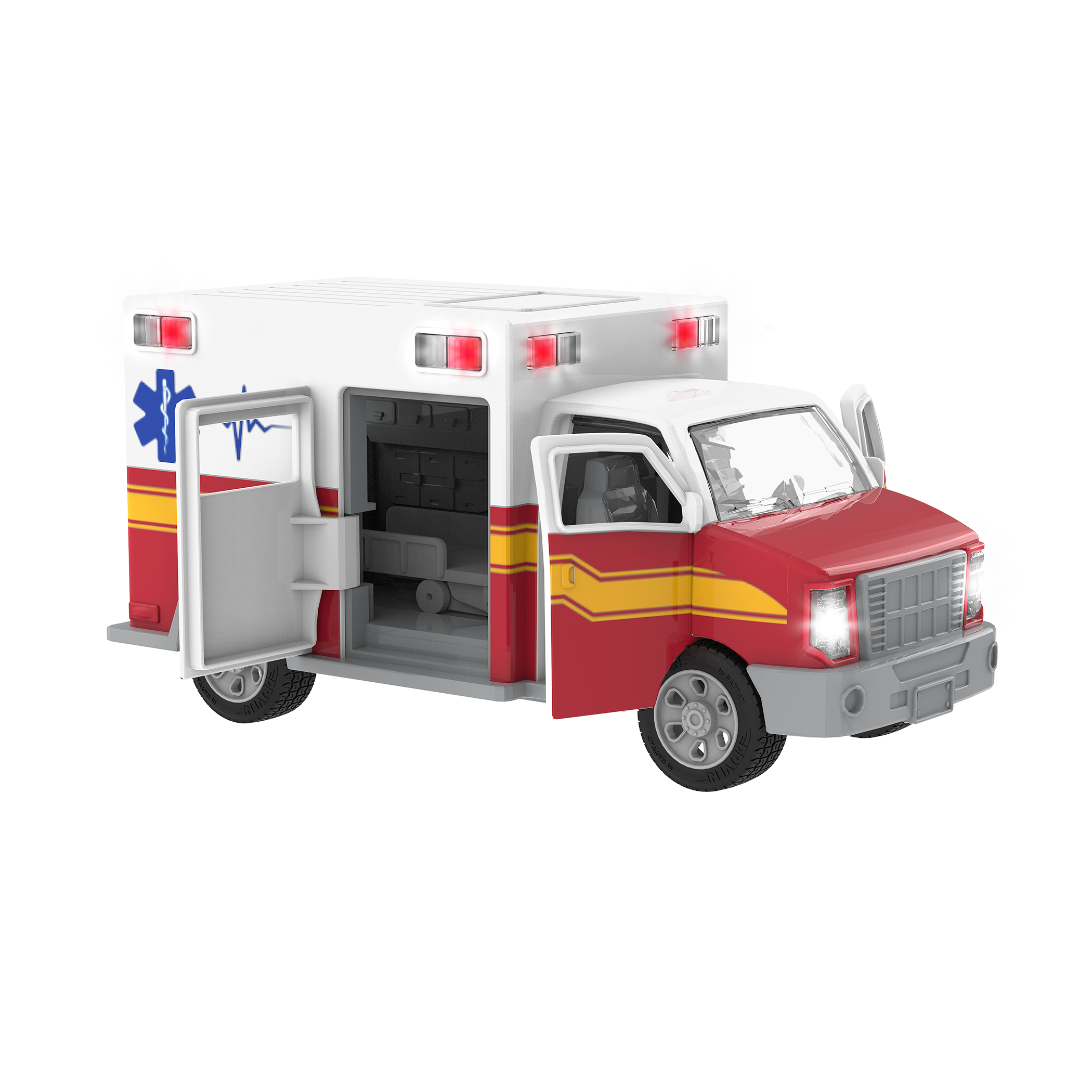 Toy ambulance with stretcher.