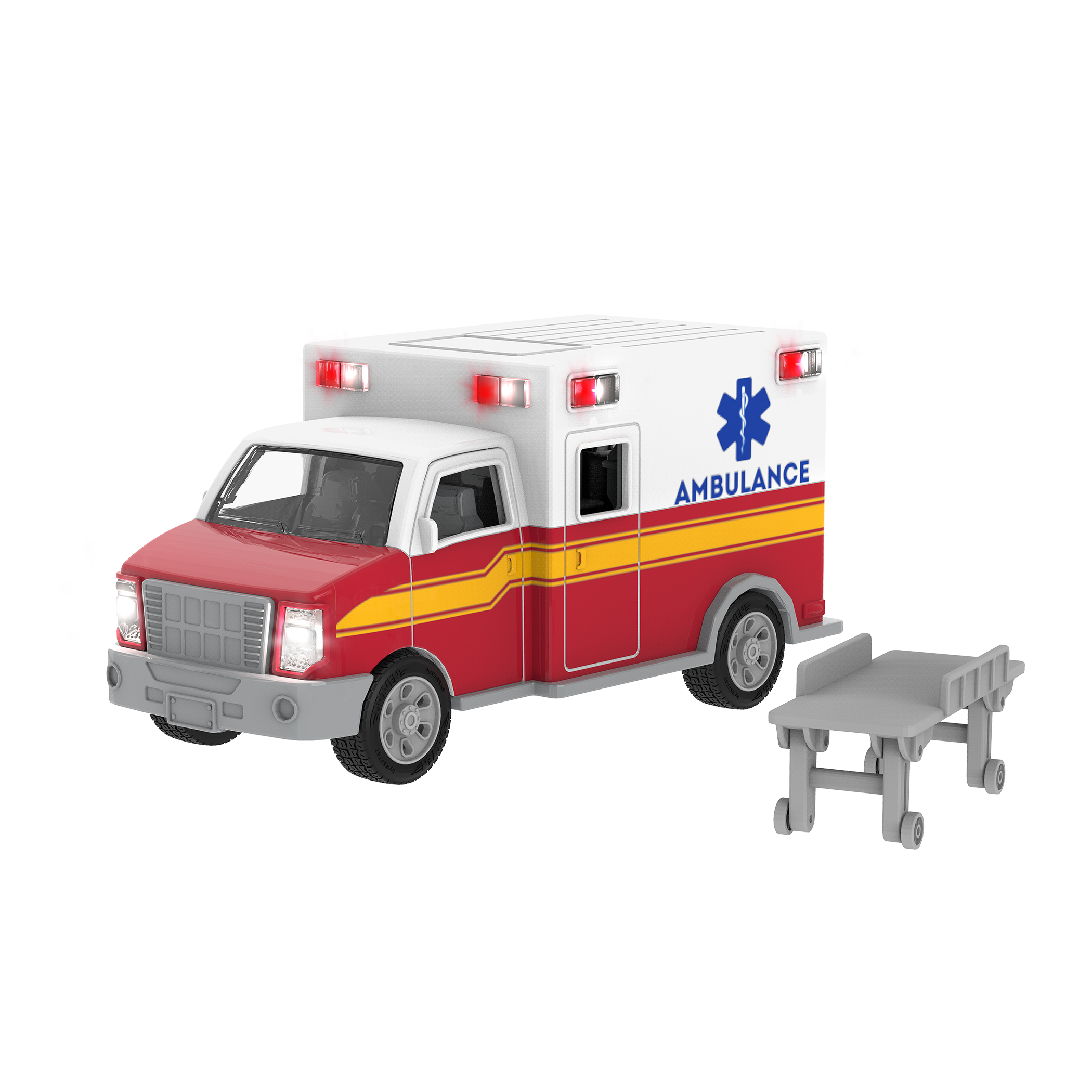 Toy ambulance with stretcher.