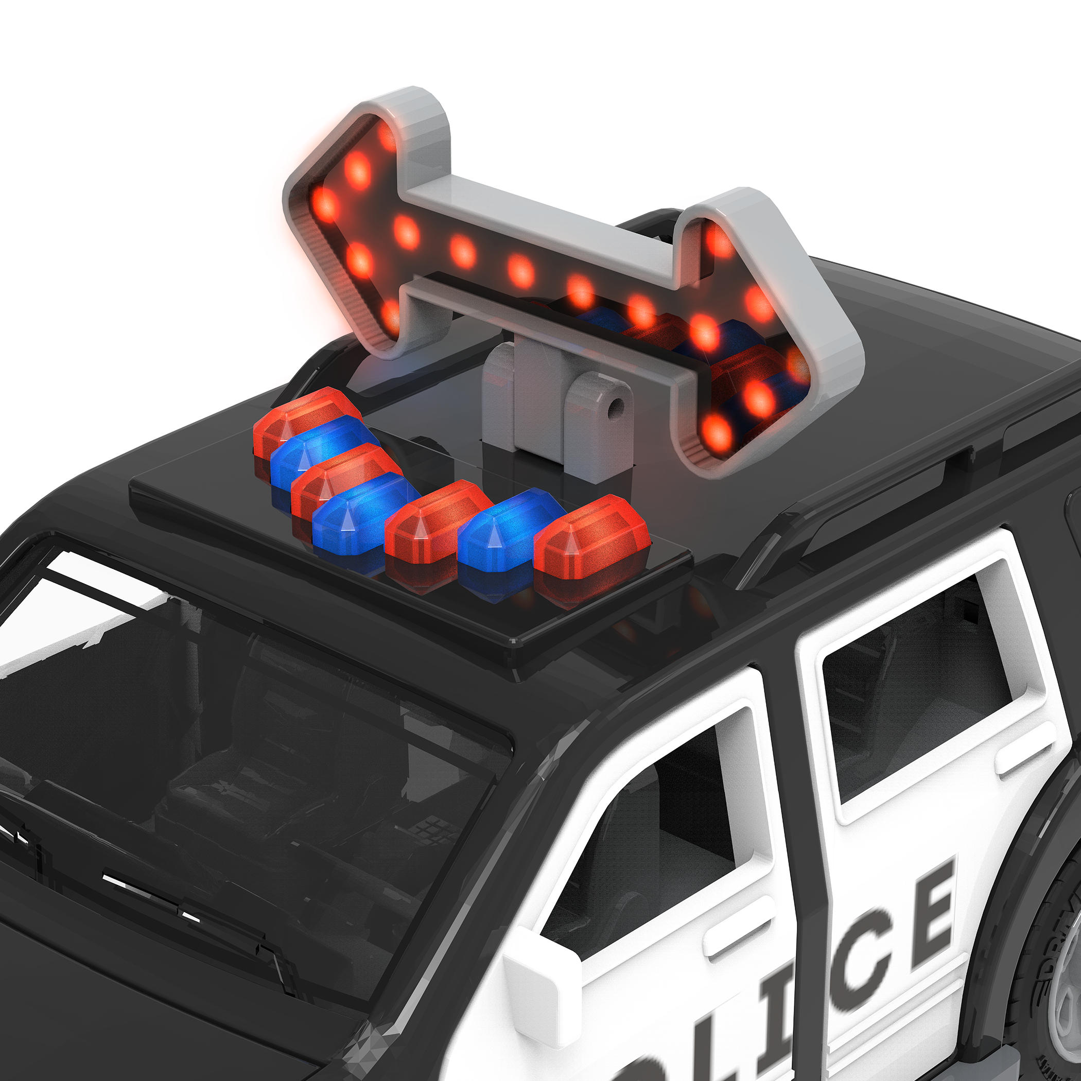 Toy police SUV with light-up arrow.