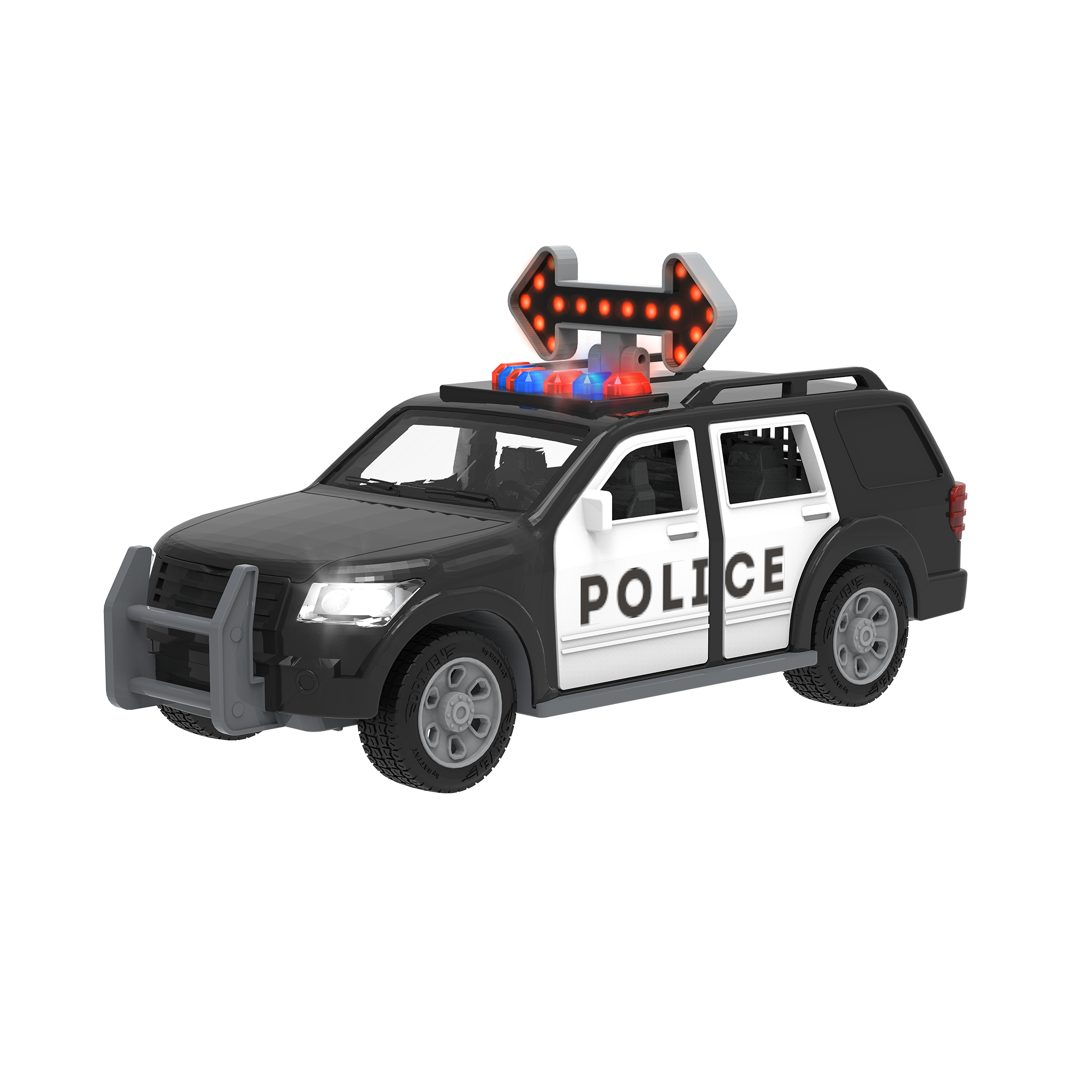 Toy police SUV with light-up arrow.