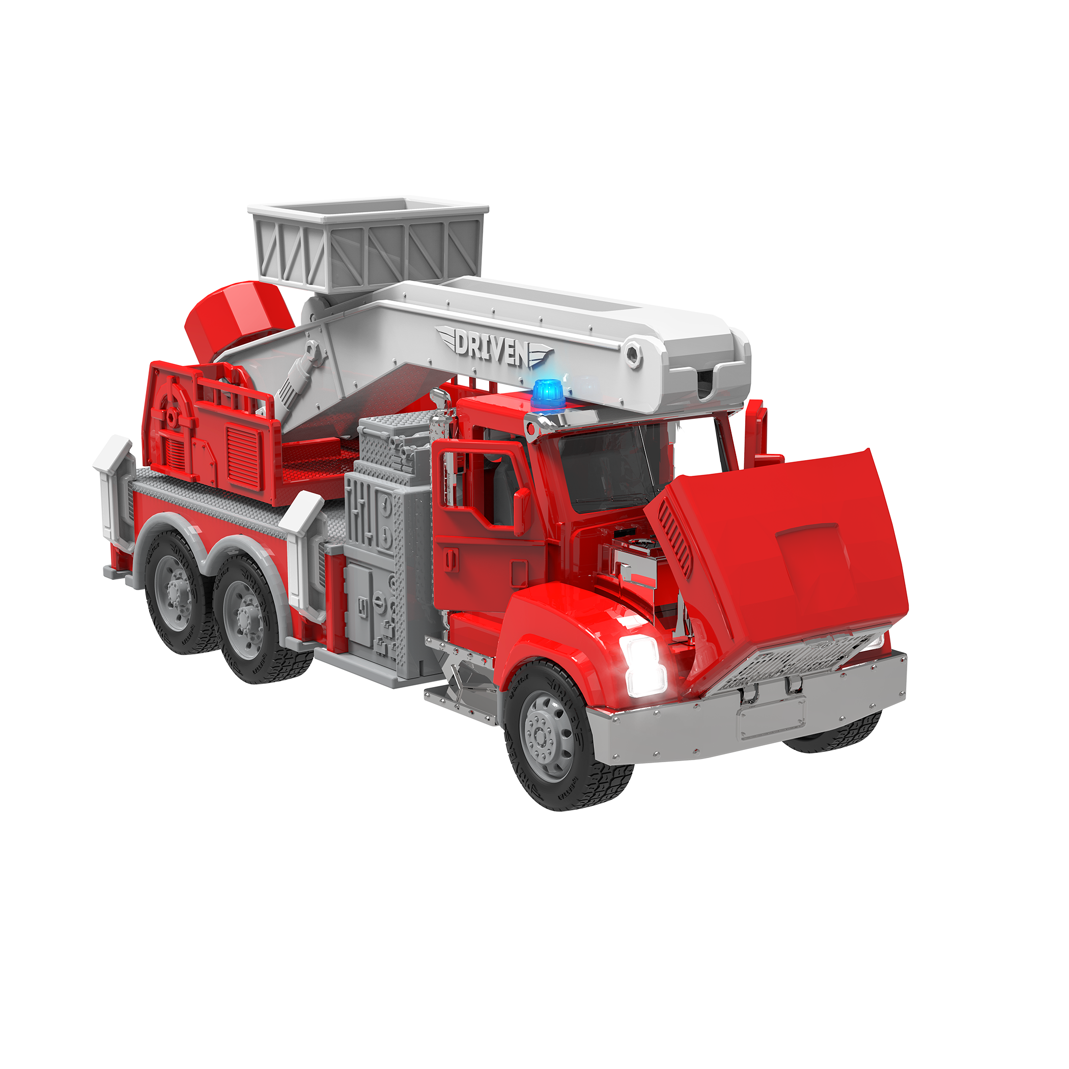 Toy fire truck with lift.