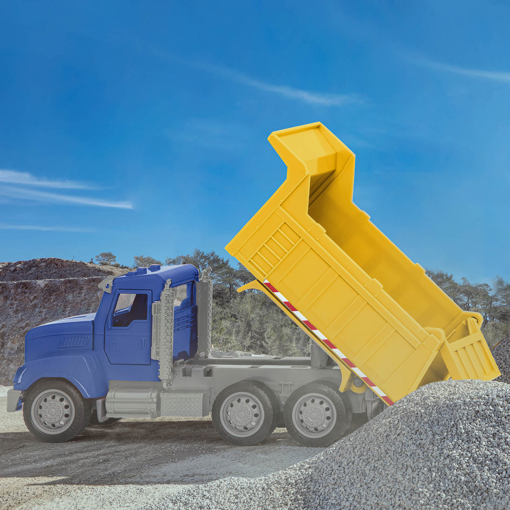 Blue and yellow toy dump truck
