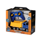 Blue and yellow toy dump truck