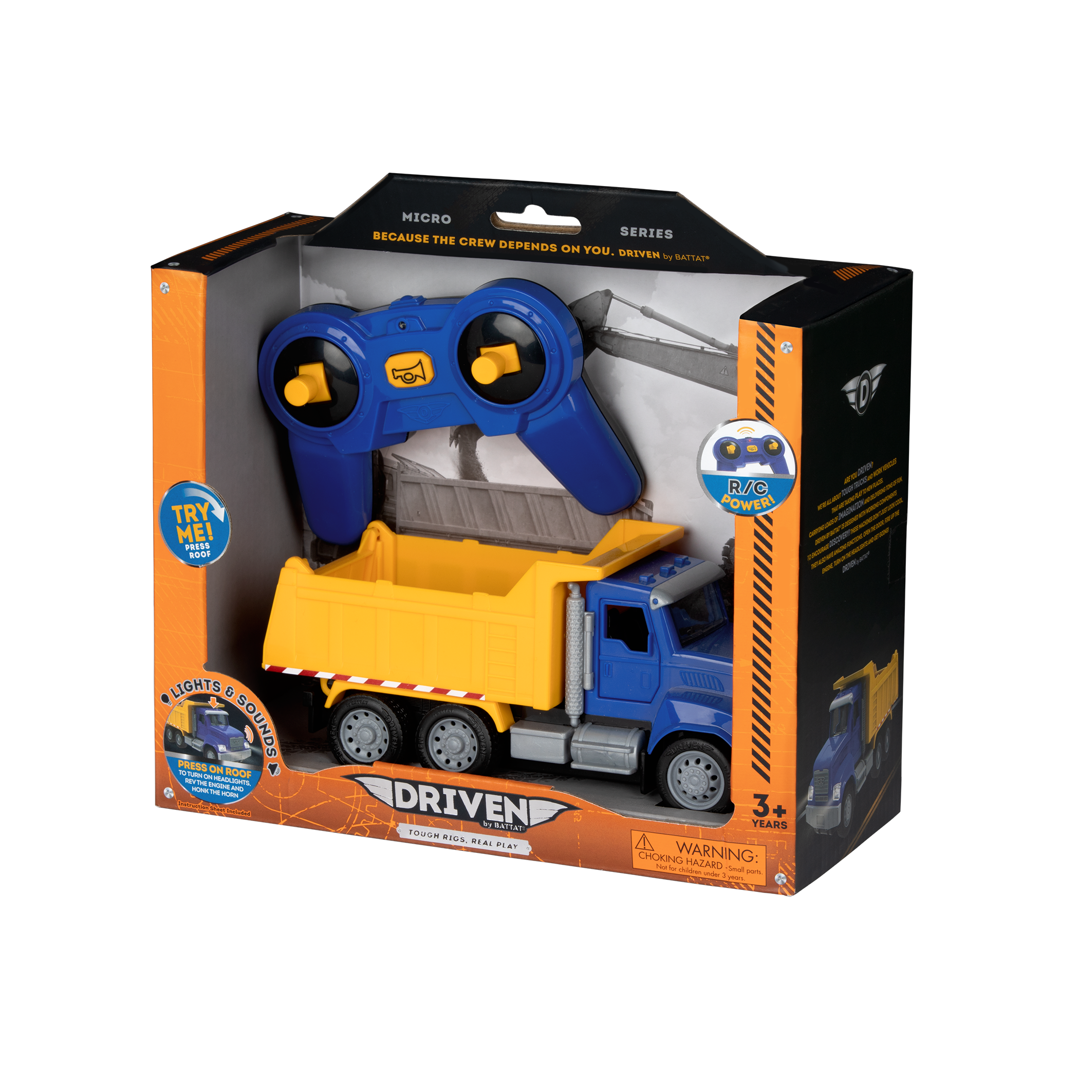 Blue and yellow toy dump truck