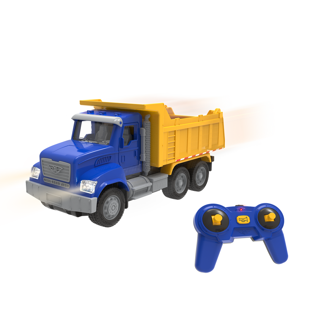 Blue and yellow toy dump truck