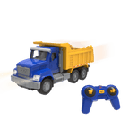 Blue and yellow toy dump truck